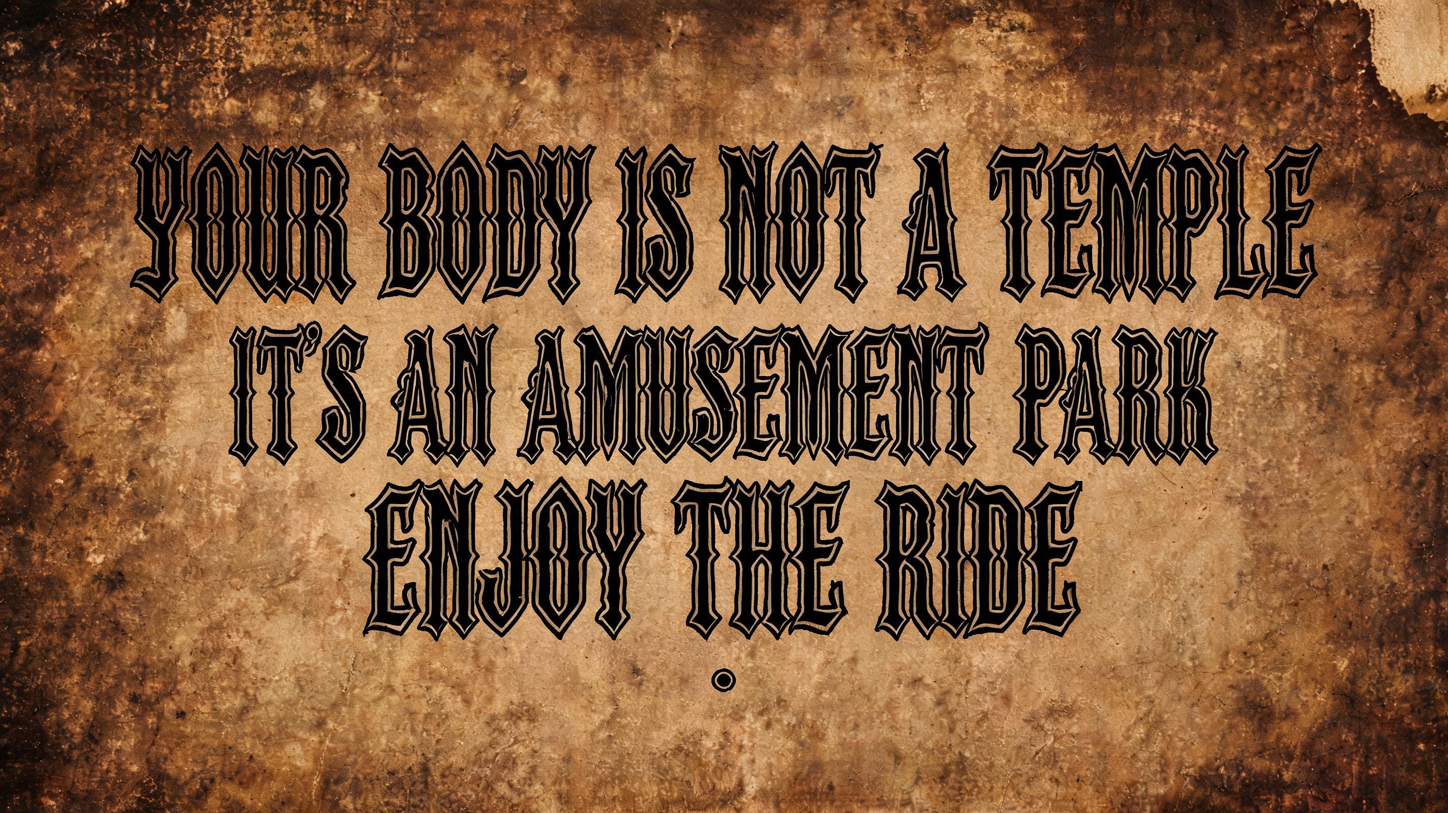 "Your body is not a temple. It’s an amusement park. Enjoy the ride." — Tattoo | AI Text Effect Generator