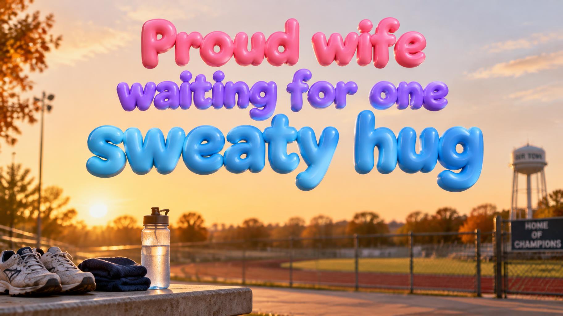 "Proud wife waiting for one sweaty hug" —  | AI Text Effect Generator