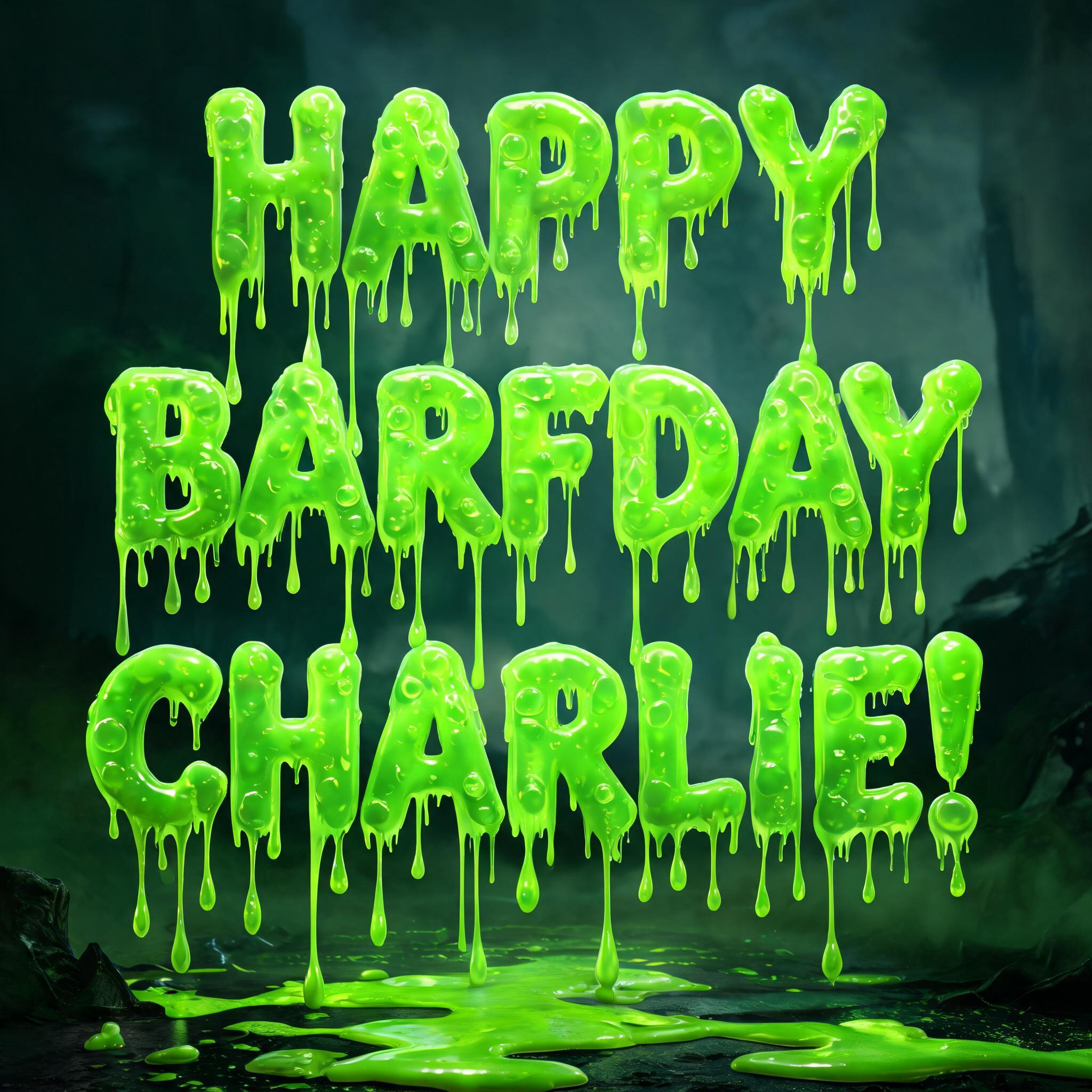 "Happy Barfday Charlie!" — Drip Font | AI Text Effect Generator