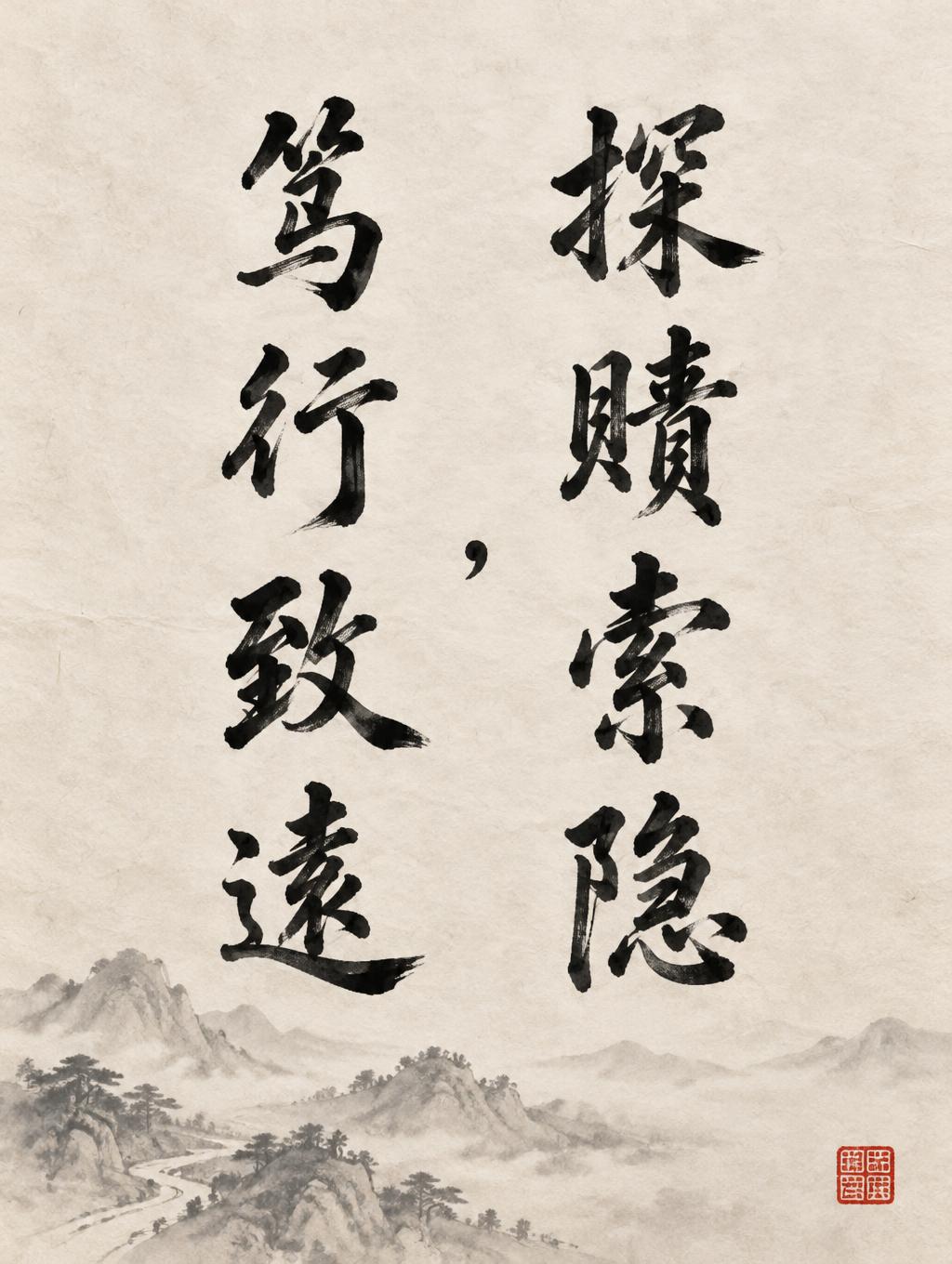 "探赜索隐，笃行致远" — Brush Chinese Ink | AI Text Effect Generator
