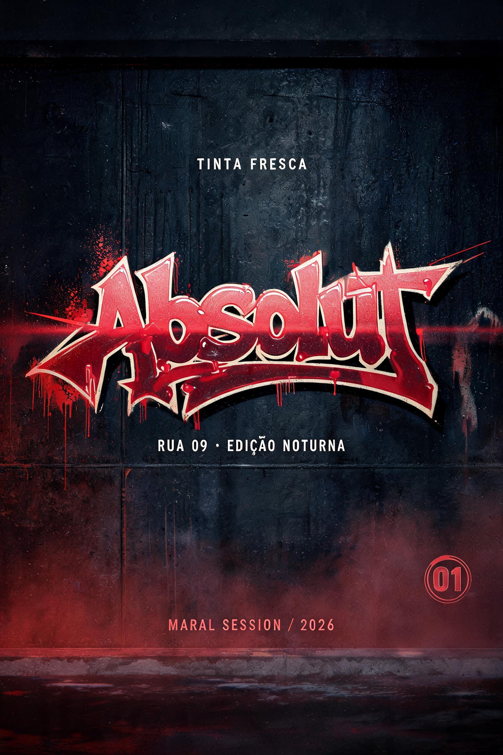 "Absolut
TINTA FRESCA
RUA 09 • EDIÇÃO NOTURNA
MURAL SESSION / 2026
01" — Cinematic text effect