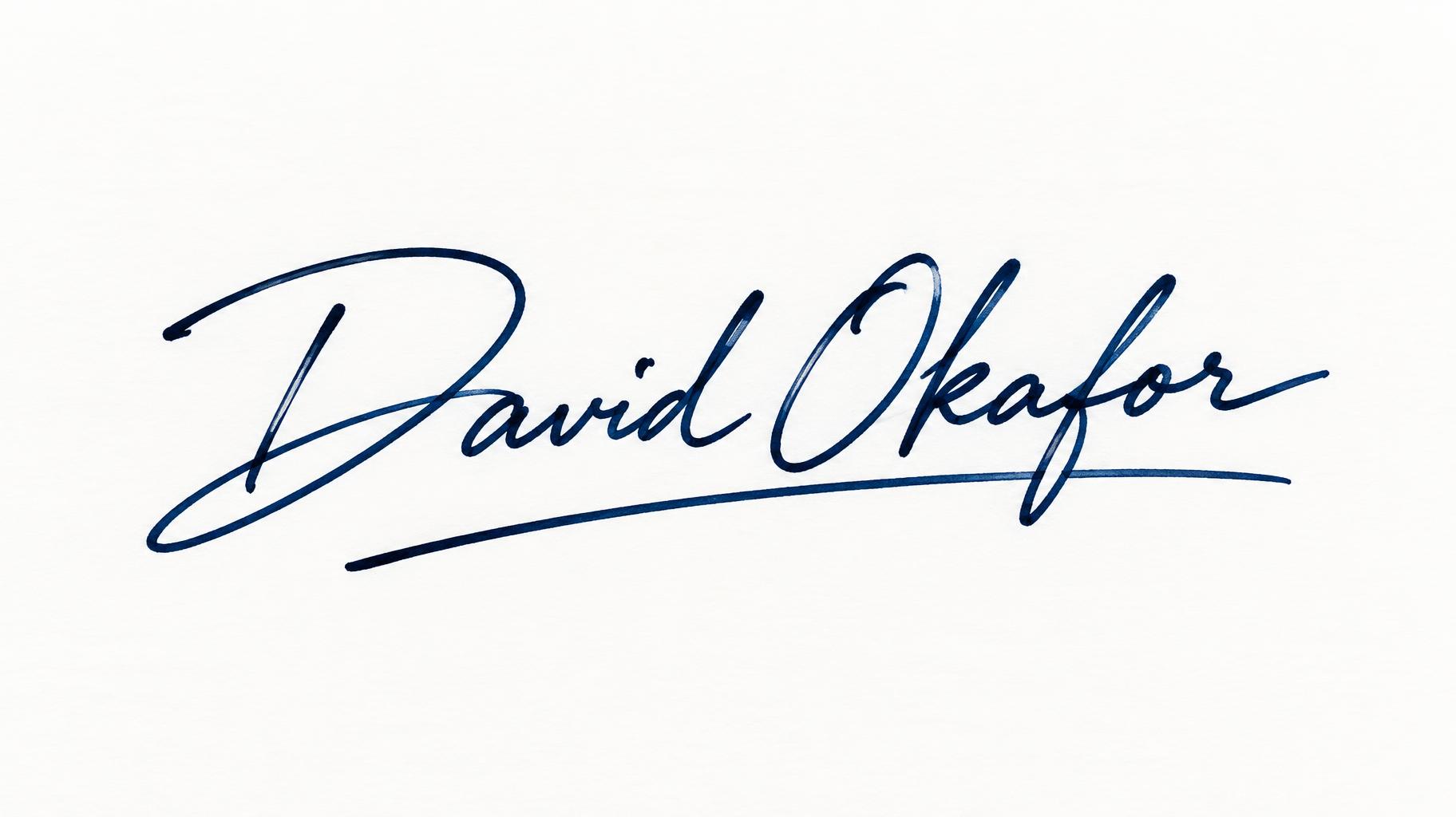 "David Okafor" — Cursive Signature text effect
