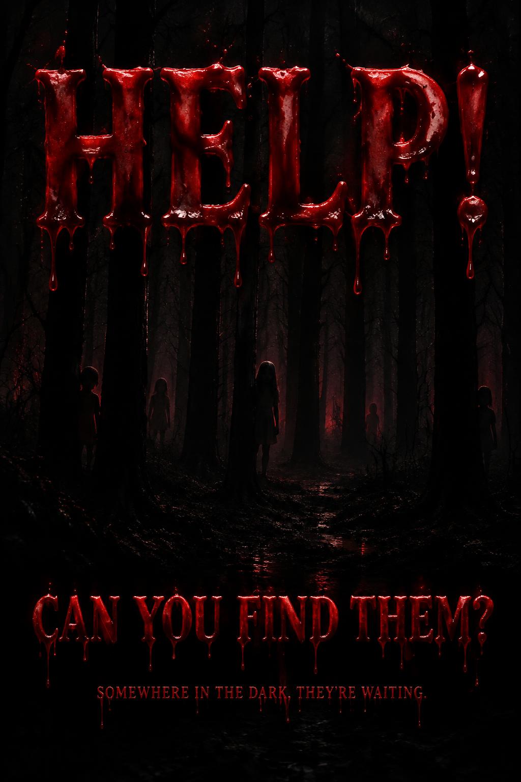 "HELP!
CAN YOU FIND THEM?
SOMEWHERE IN THE DARK, THEY’RE WAITING." — Drip Font Blood | AI Text Effect Generator