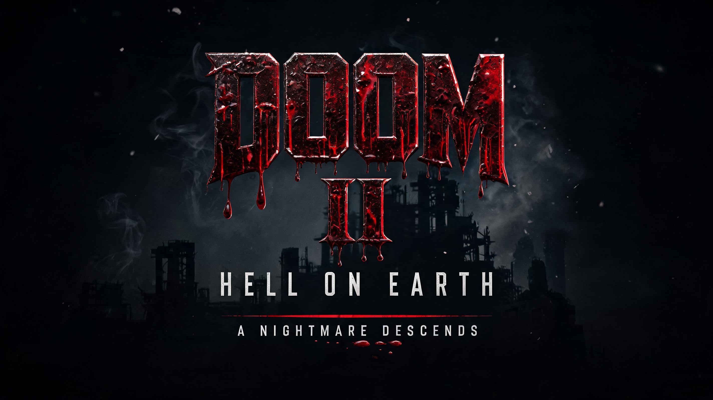 "DOOM II
HELL ON EARTH
A NIGHTMARE DESCENDS" — Drip Font Blood | AI Text Effect Generator