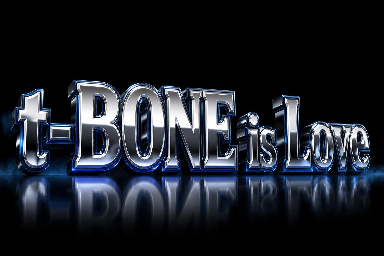 "t-BONE is Love" — Chrome Metal 3d | AI Text Effect Generator