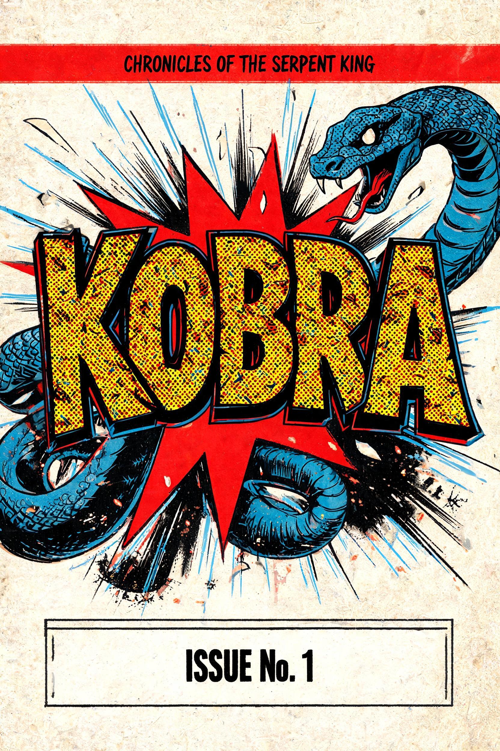 "KOBRA
CHRONICLES OF THE SERPENT KING
ISSUE No. 1" — Comic Book text effect