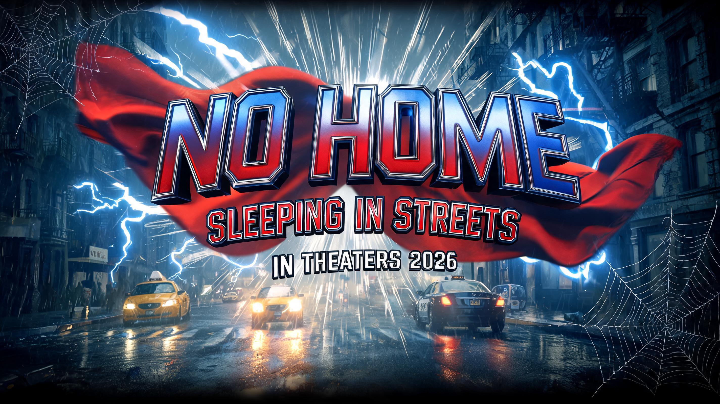 "NO HOME
SLEEPING IN STREETS
IN THEATERS 2026" — Spider Hero | AI Text Effect Generator
