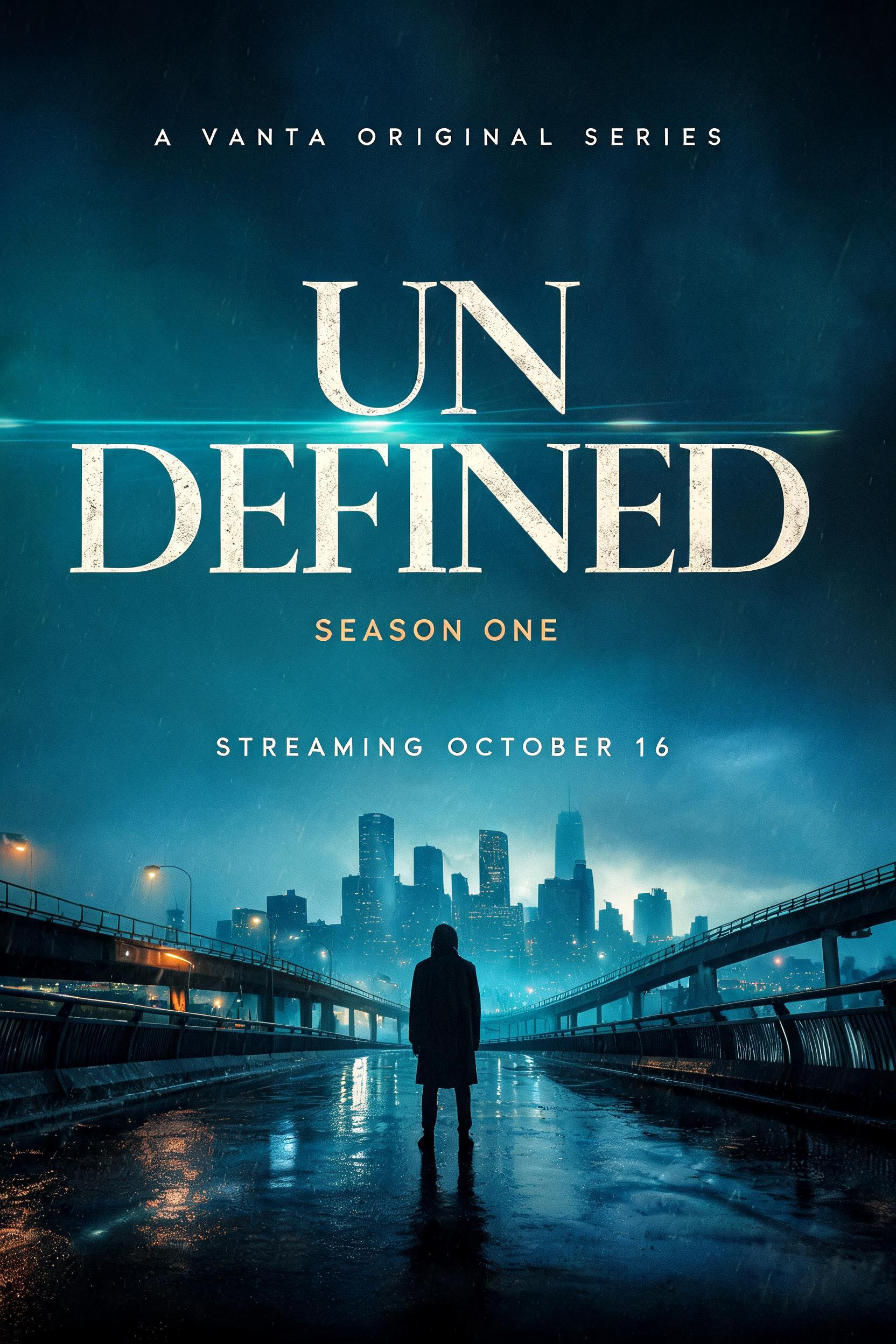 "UNDEFINED
A VANTA ORIGINAL SERIES
SEASON ONE
STREAMING OCTOBER 16" — Cinematic Netflix | AI Text Effect Generator