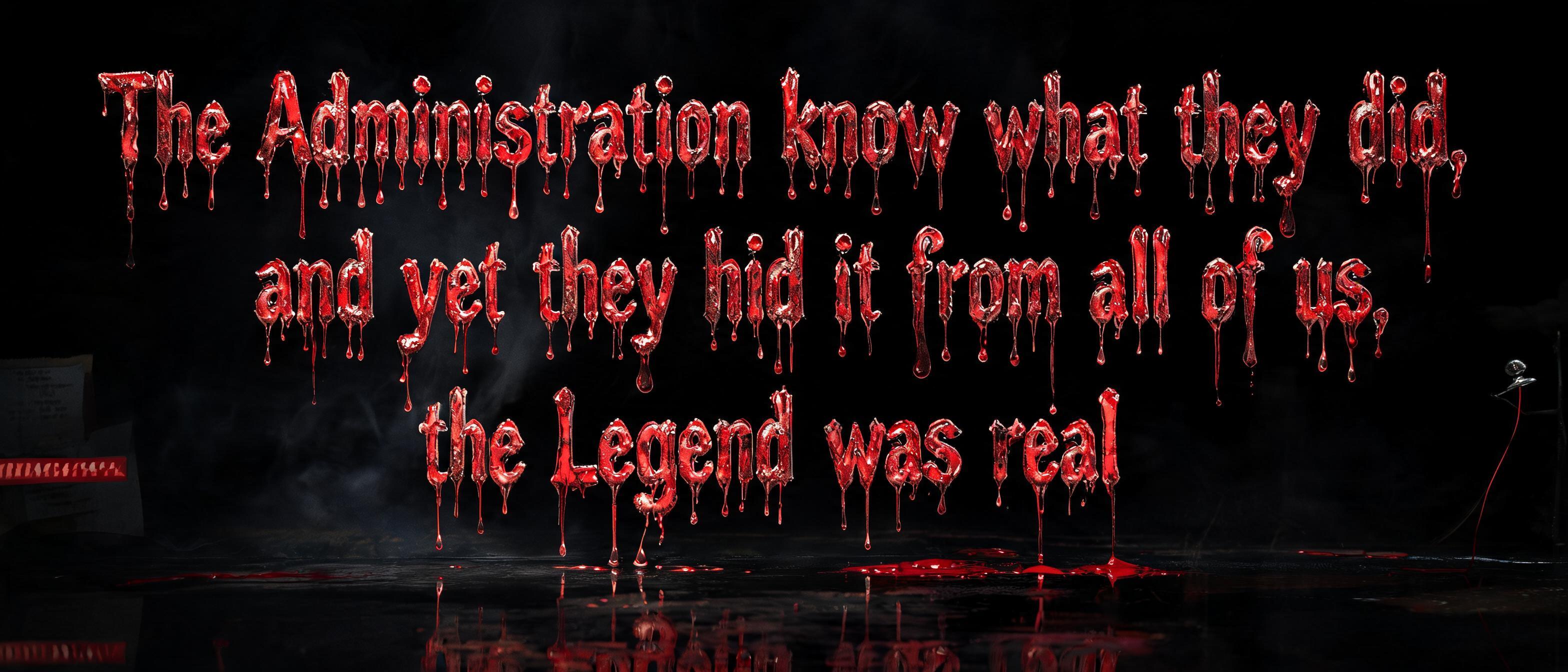 "The Administration knew what they did, and yet they hid it from all of us, the Legend was real" — Drip Font Blood | AI Text Effect Generator