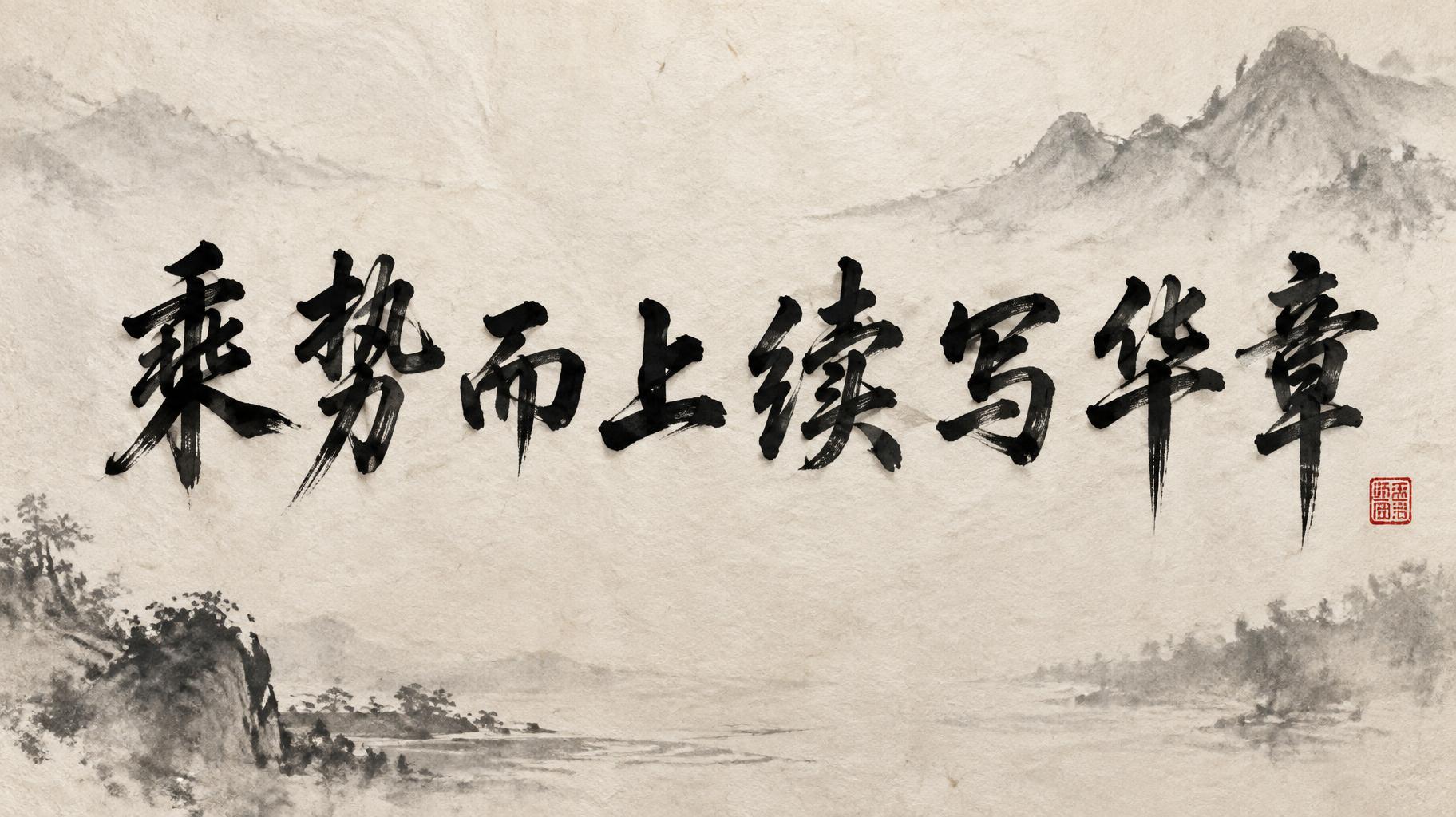 "乘势而上续写华章" — Brush Chinese Ink | AI Text Effect Generator