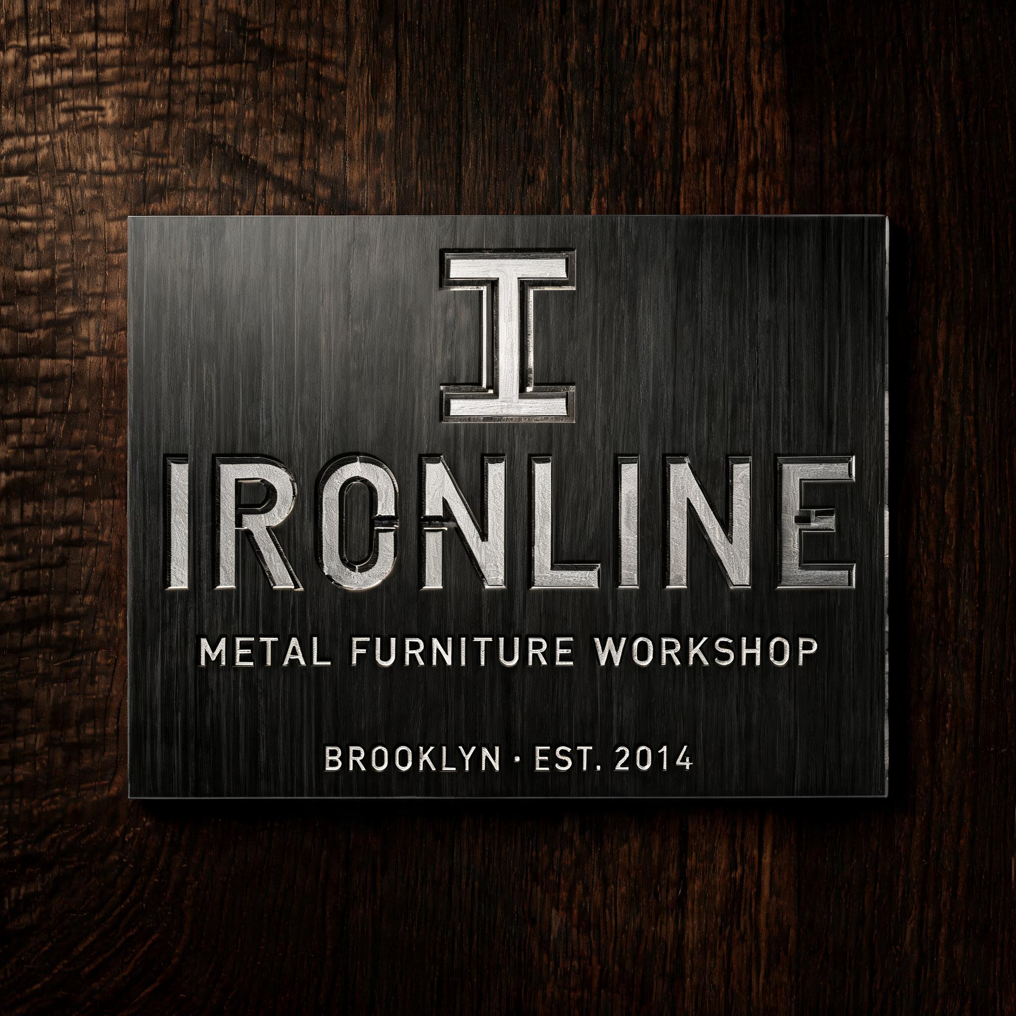 "IRONLINE
METAL FURNITURE WORKSHOP
BROOKLYN · EST. 2014" — Laser Cut | AI Text Effect Generator