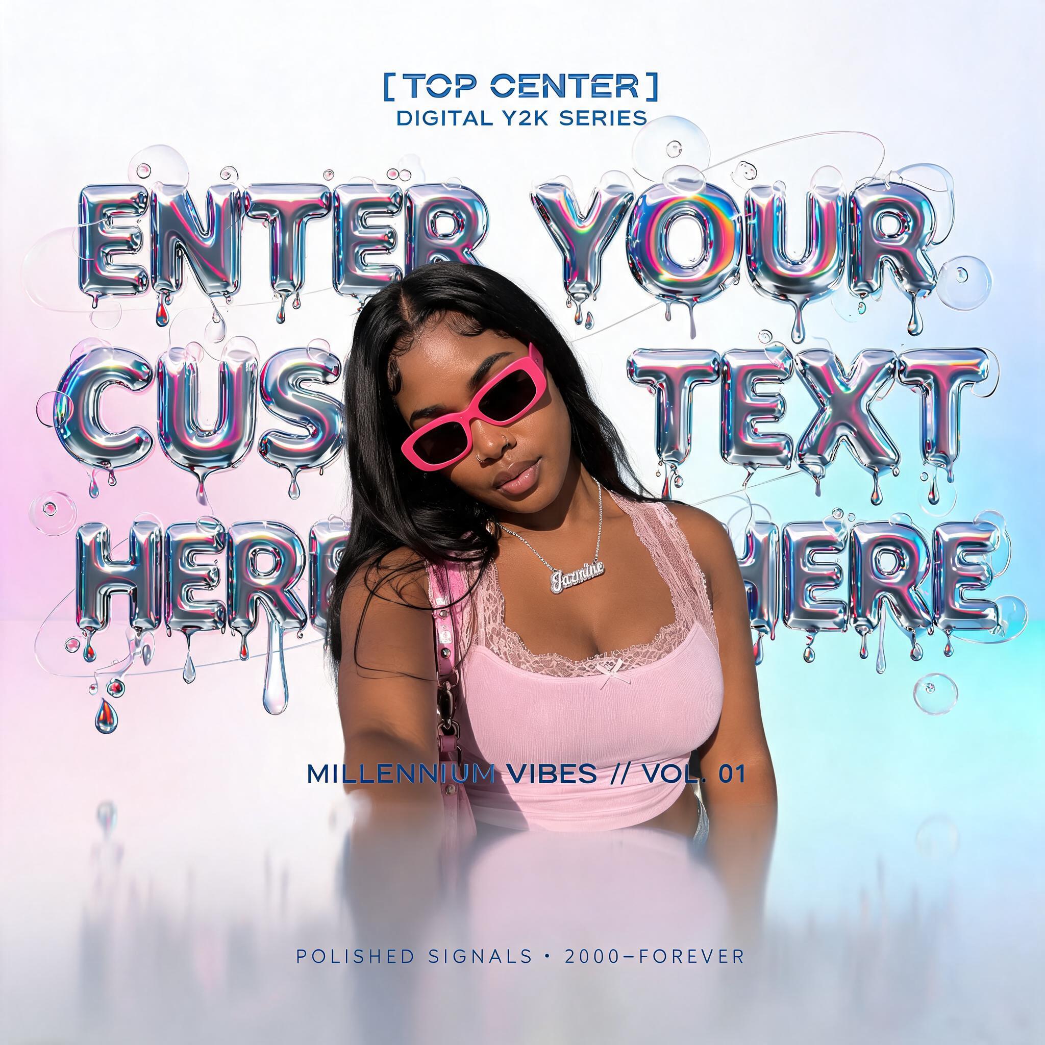 "ENTER YOUR CUSTOM TEXT HERE" — Y2k Chrome | AI Text Effect Generator