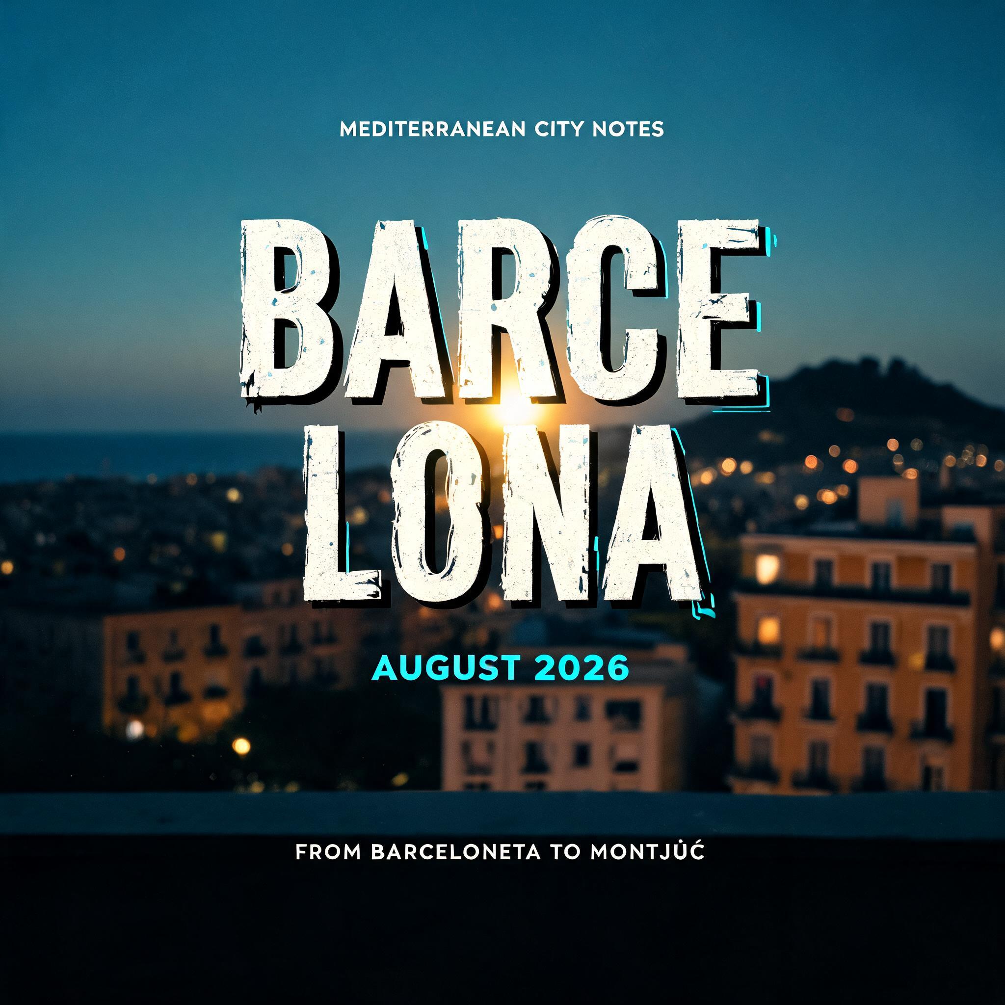 "BARCELONA
MEDITERRANEAN CITY NOTES
AUGUST 2026
FROM BARCELONETA TO MONTJUÏC" — Cinematic Youtube Creator text effect