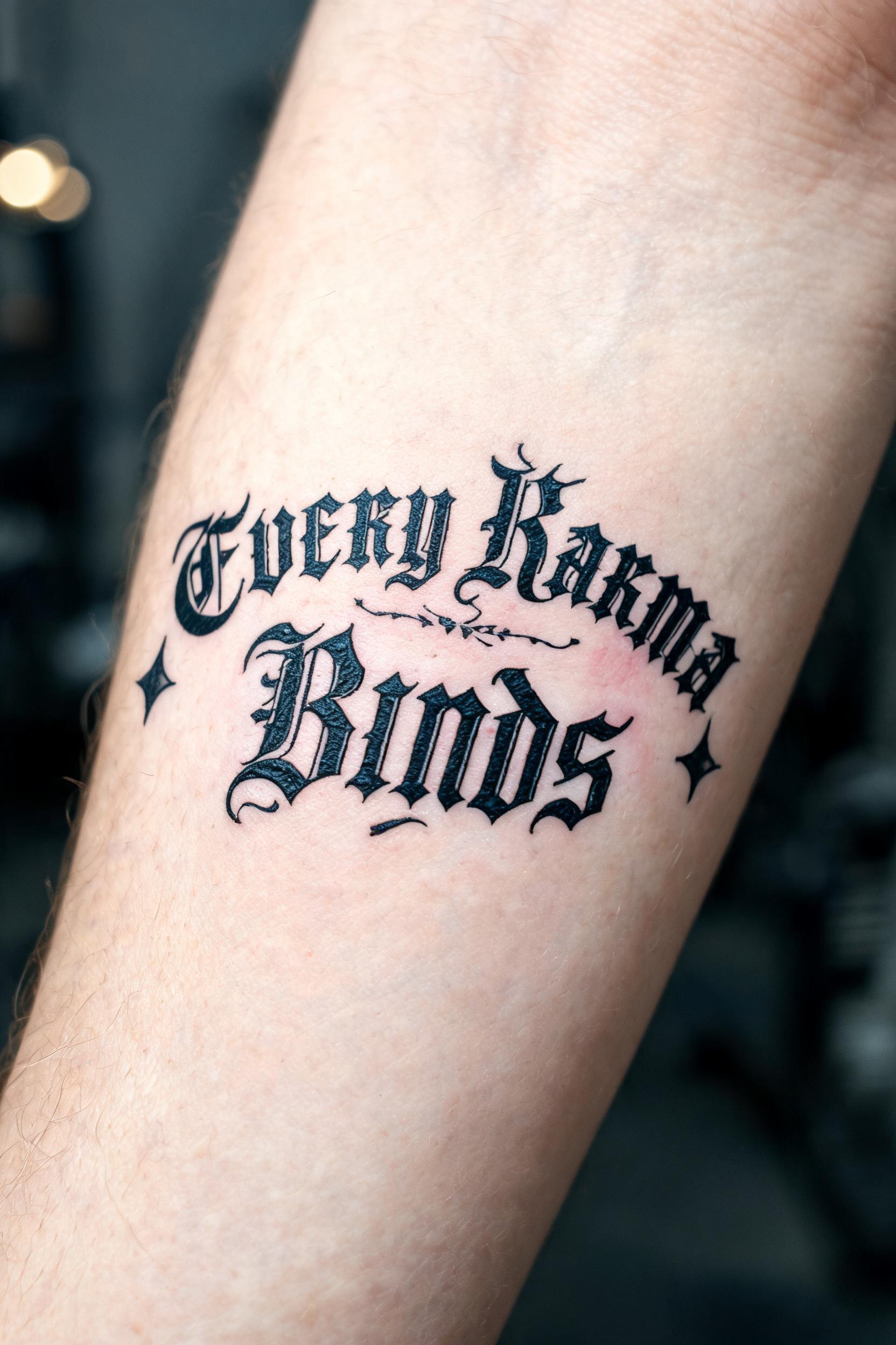"EVERY KARMA
BINDS" — Tattoo text effect