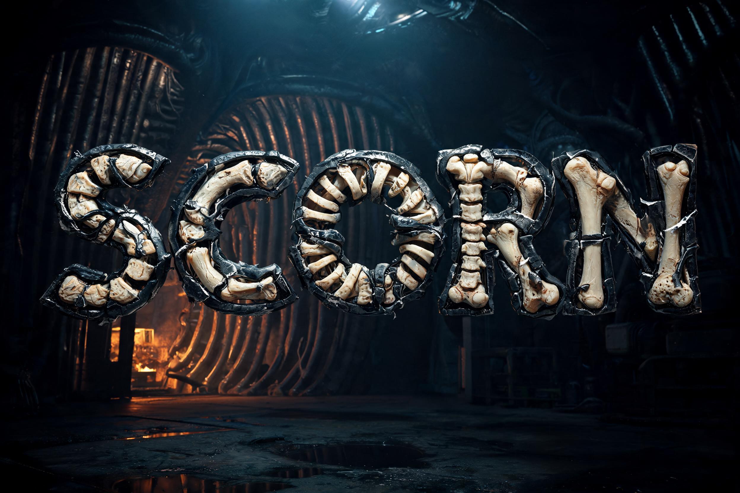 "scorn" — Cyberpunk Bio Mech text effect