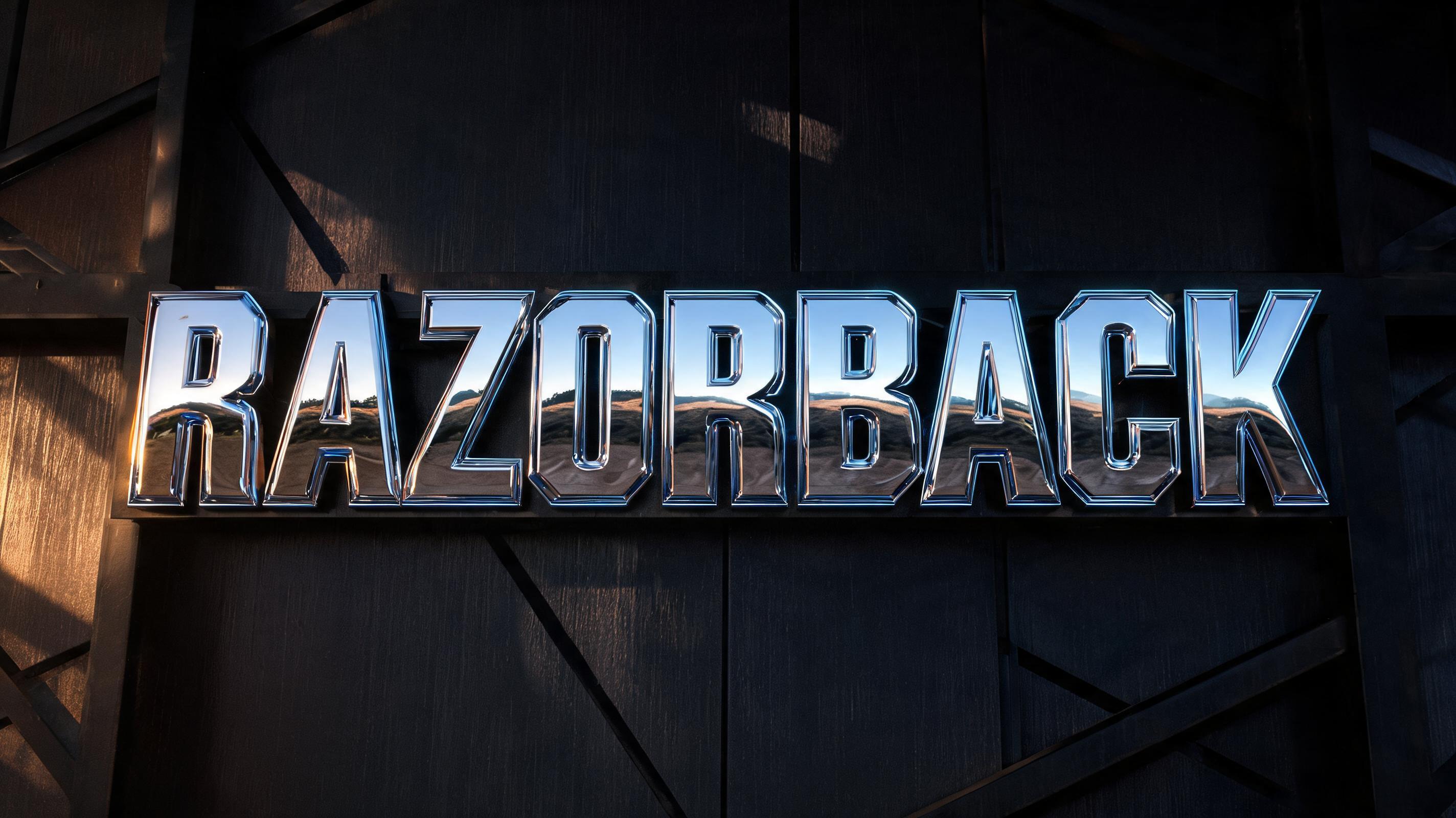 "RAZORBACK" — Chrome Metal 3d | AI Text Effect Generator