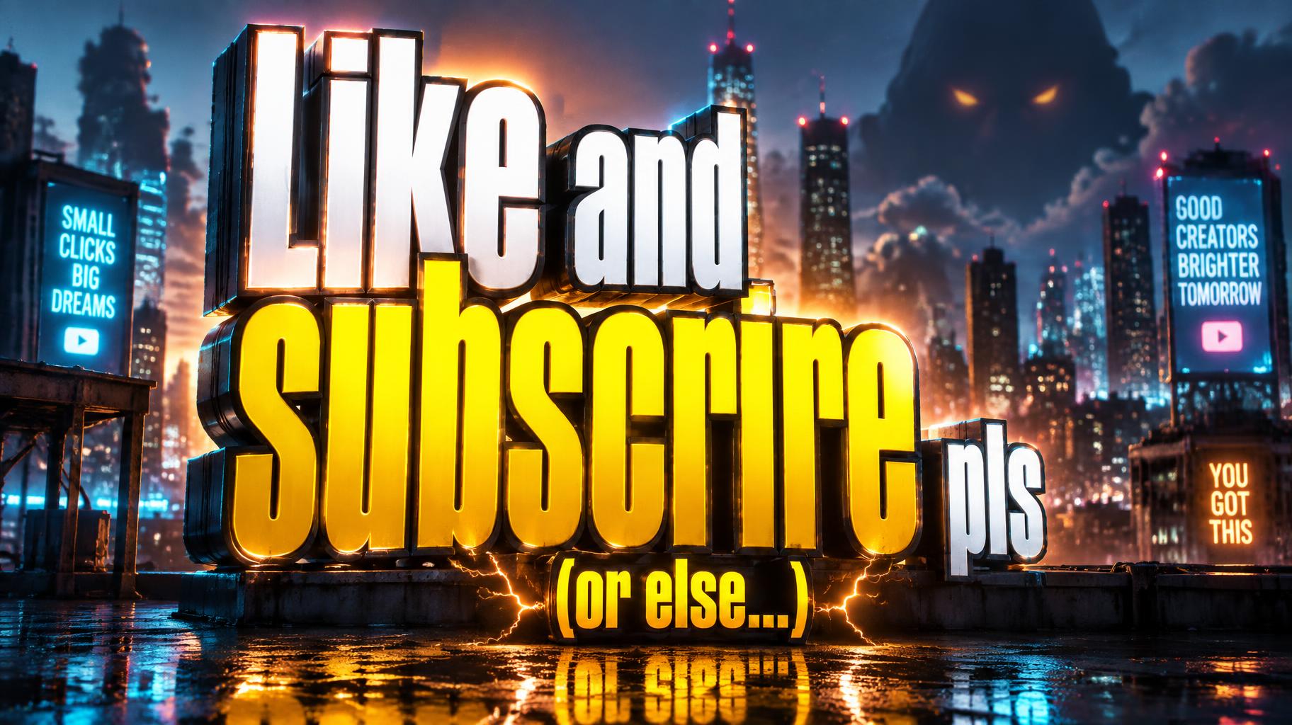 "Like and subscrire pls (or else...)" — Cinematic Youtube Creator | AI Text Effect Generator