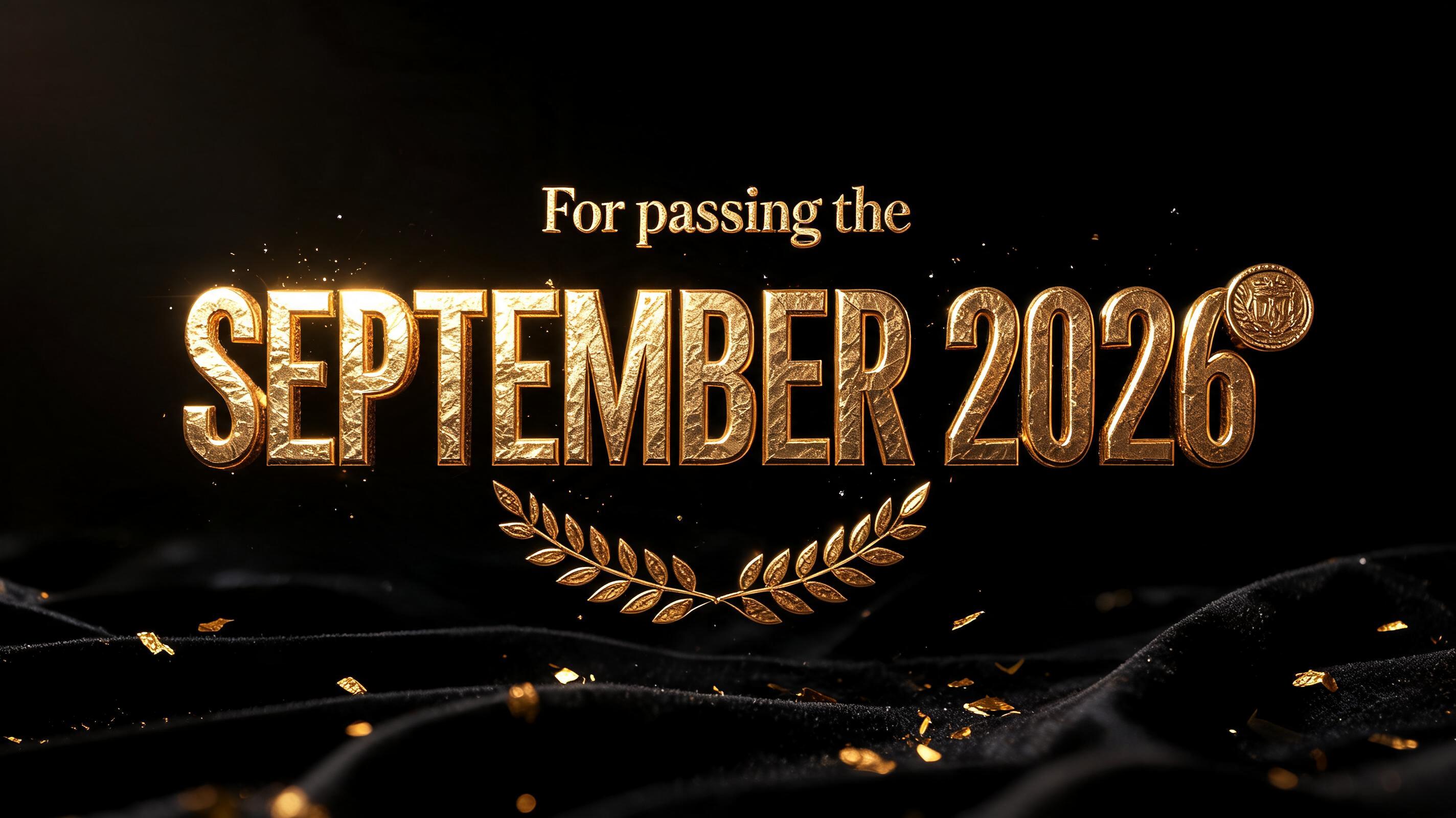 "For passing the SEPTEMBER 2026" — Luxury Gold | AI Text Effect Generator