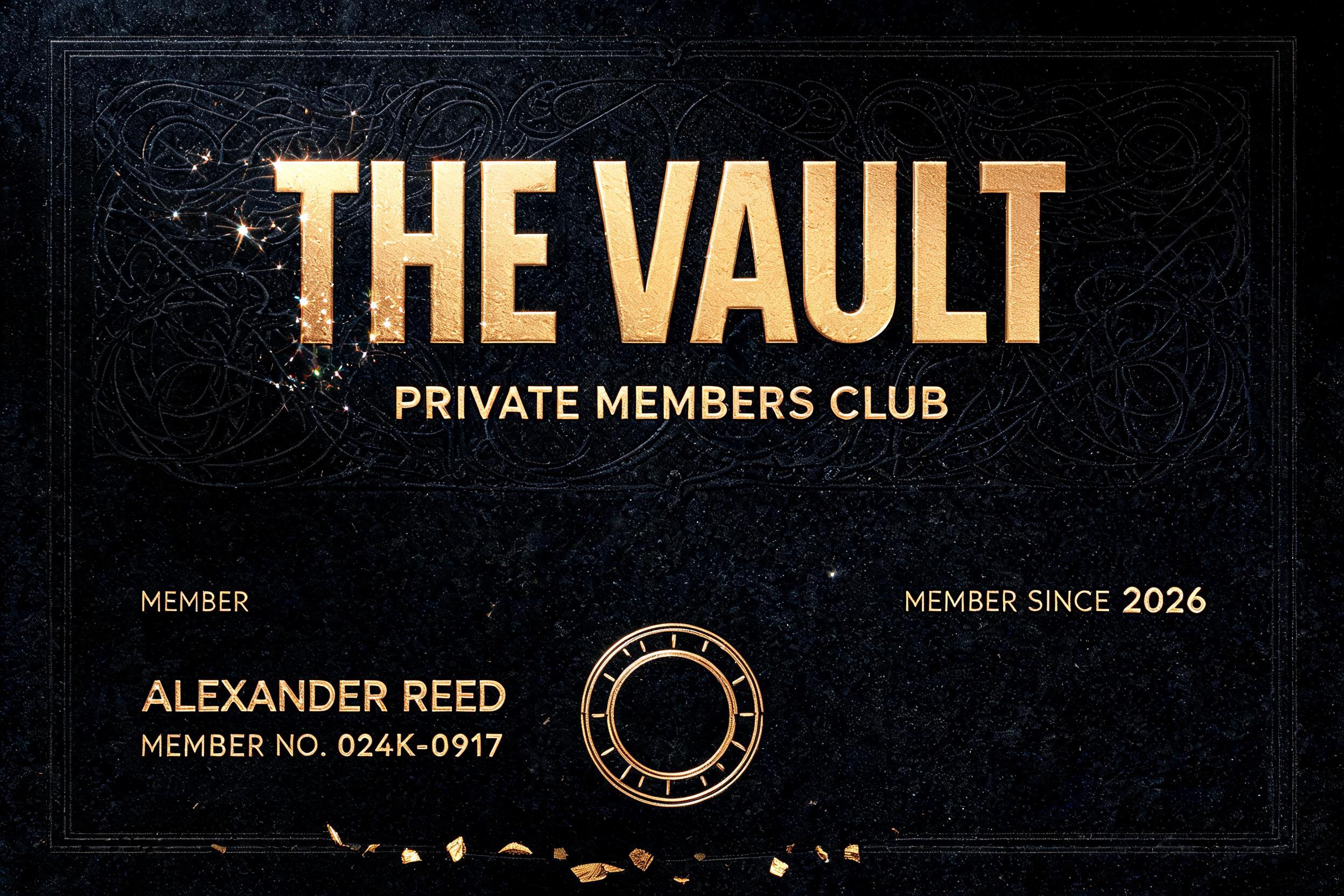 THE VAULT
PRIVATE MEMBERS CLUB
MEMBER
ALEXANDER REED
MEMBER NO. 024K-0917
MEMBER SINCE 2026