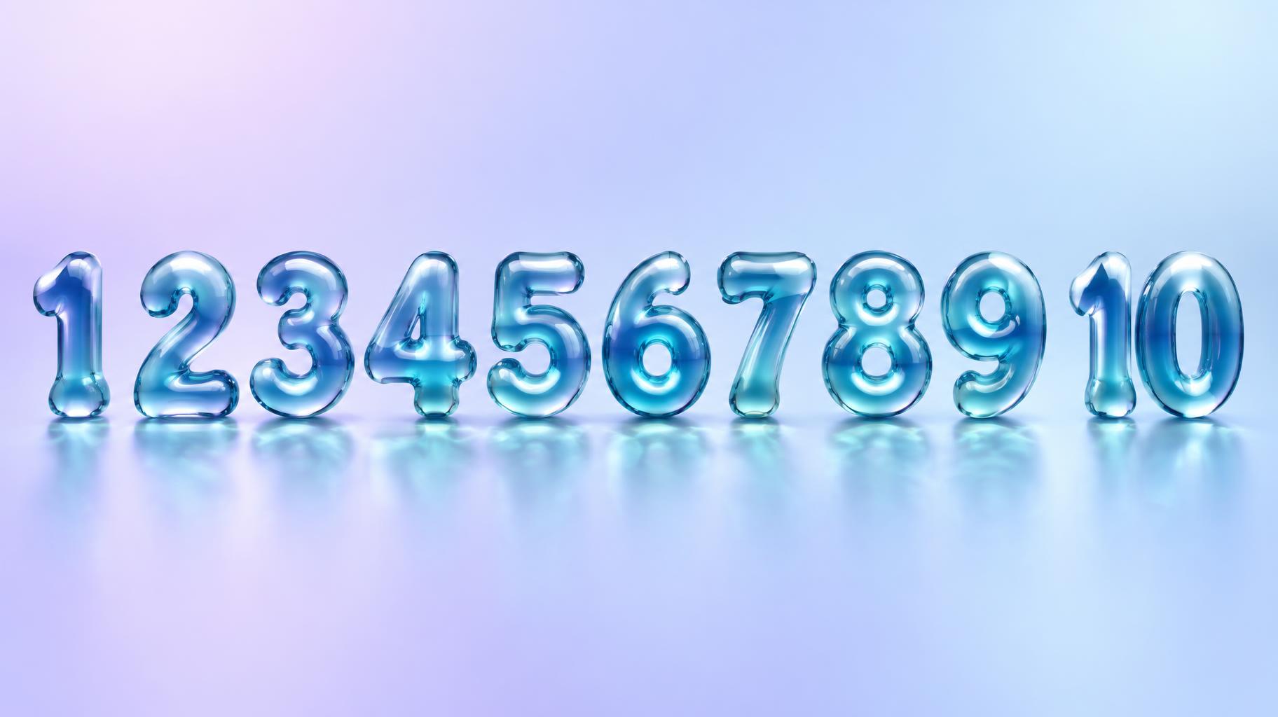 "1 2 3 4 5 6 7 8 9 10" — Glass Liquid | AI Text Effect Generator