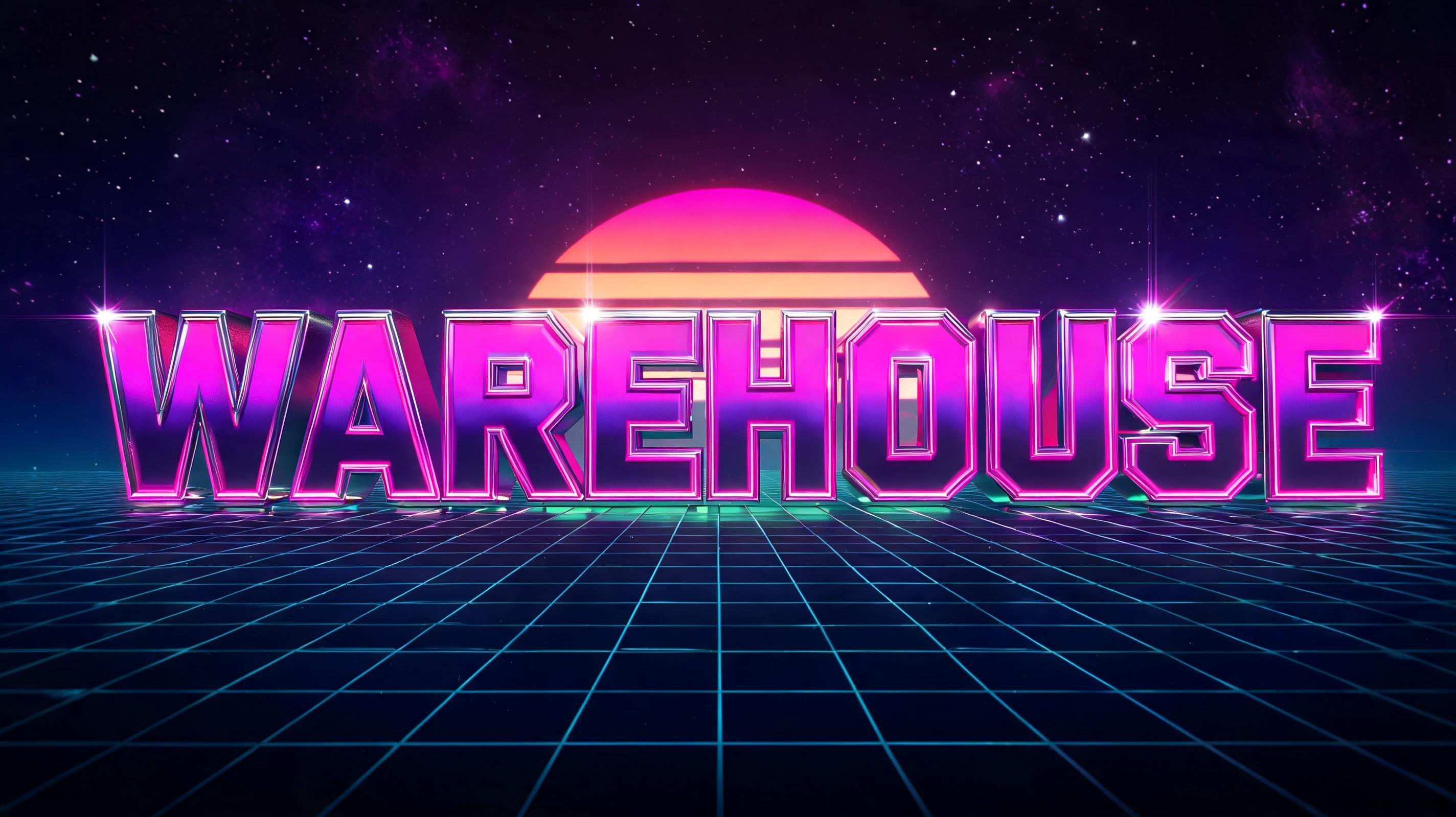 "WAREHOUSE" — Cyberpunk Synthwave text effect