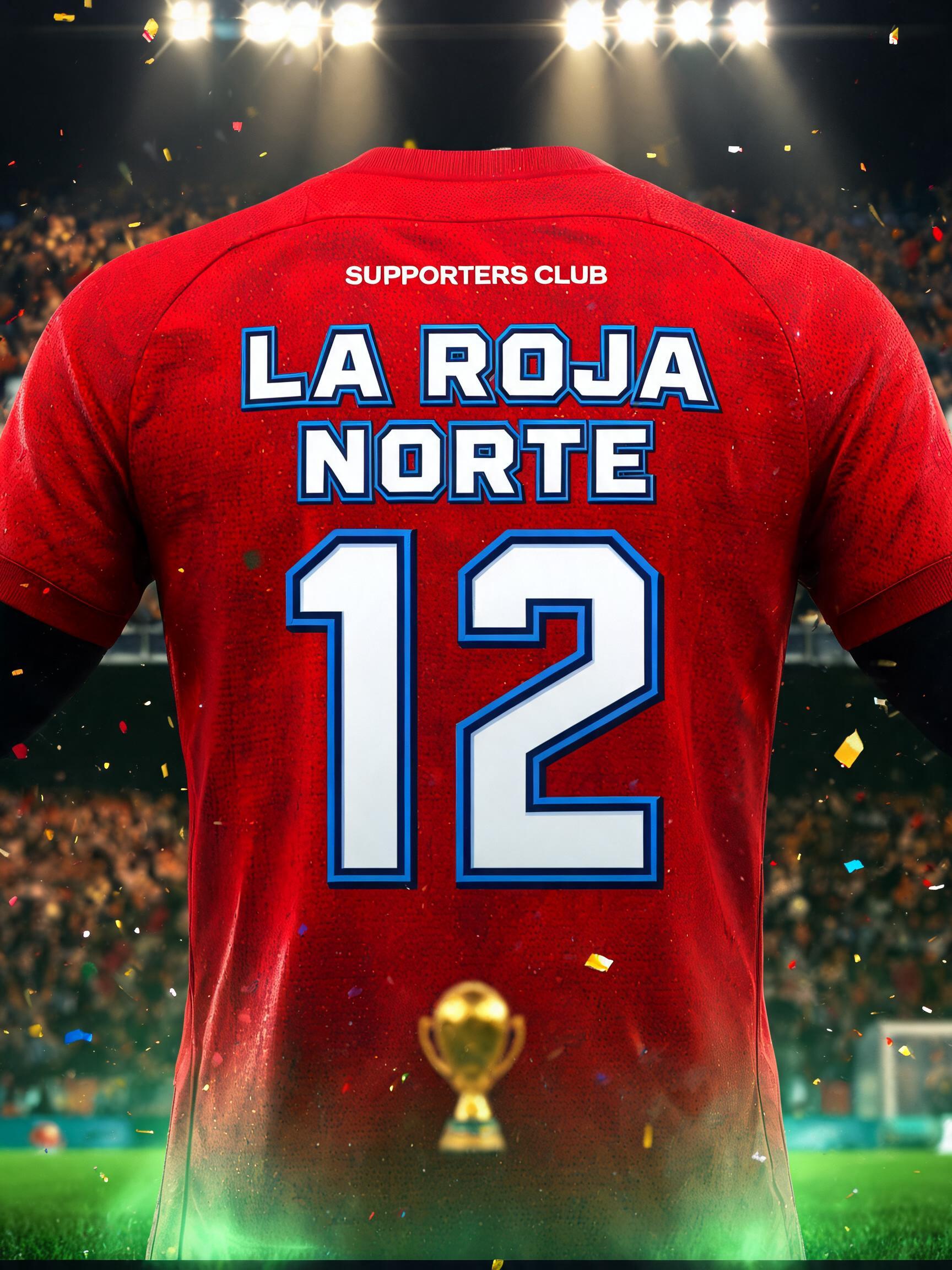 "LA ROJA
NORTE
12
SUPPORTERS CLUB
NORTE · 12º JUGADOR" — Sports Football | AI Text Effect Generator