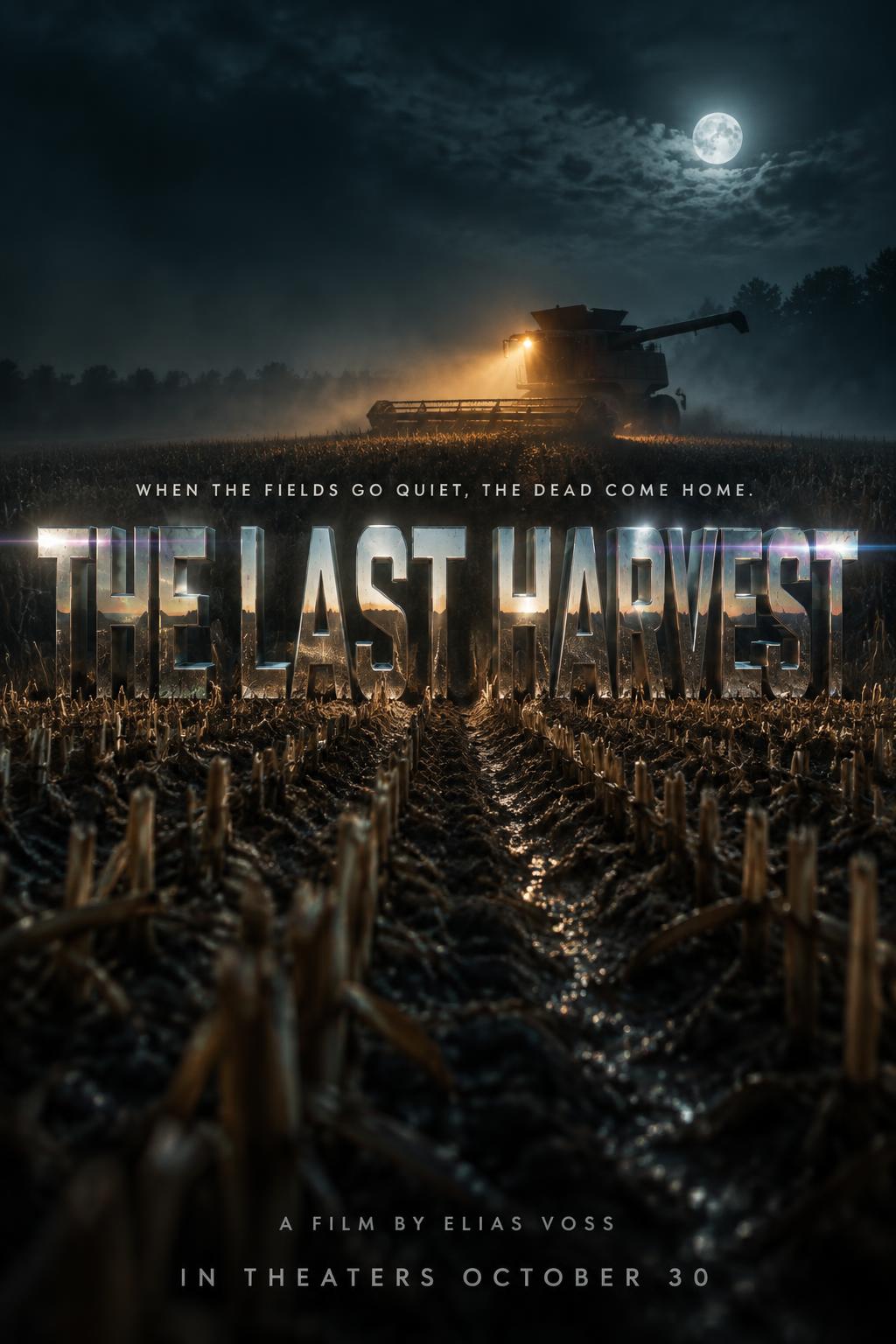 "THE LAST HARVEST
WHEN THE FIELDS GO QUIET, THE DEAD COME HOME.
A FILM BY ELIAS VOSS
IN THEATERS OCTOBER 30" — Cinematic Netflix | AI Text Effect Generator