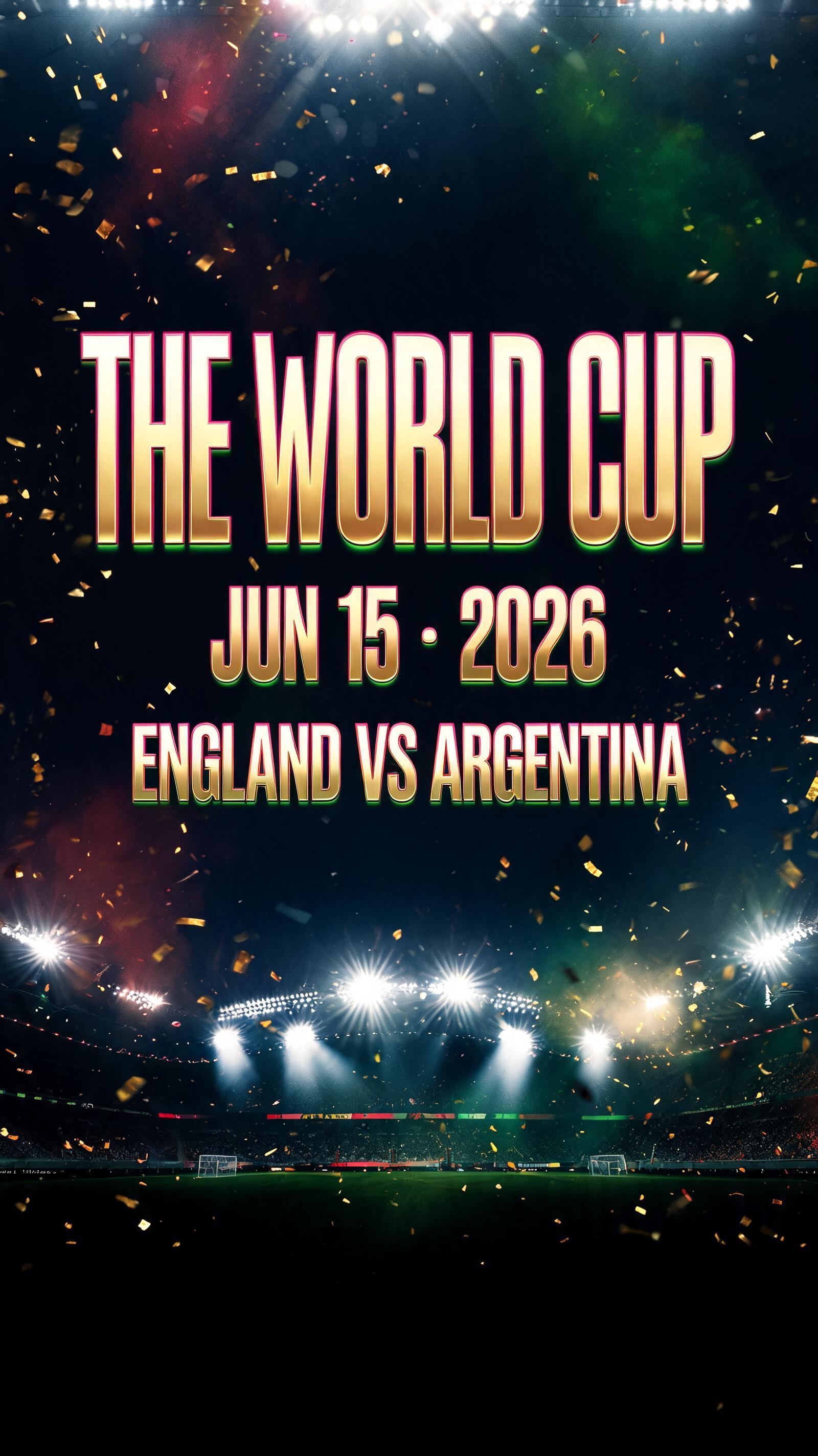 "THE WORLD CUP
JUN 15 · 2026
ENGLAND VS ARGETINA" — Sports Football | AI Text Effect Generator