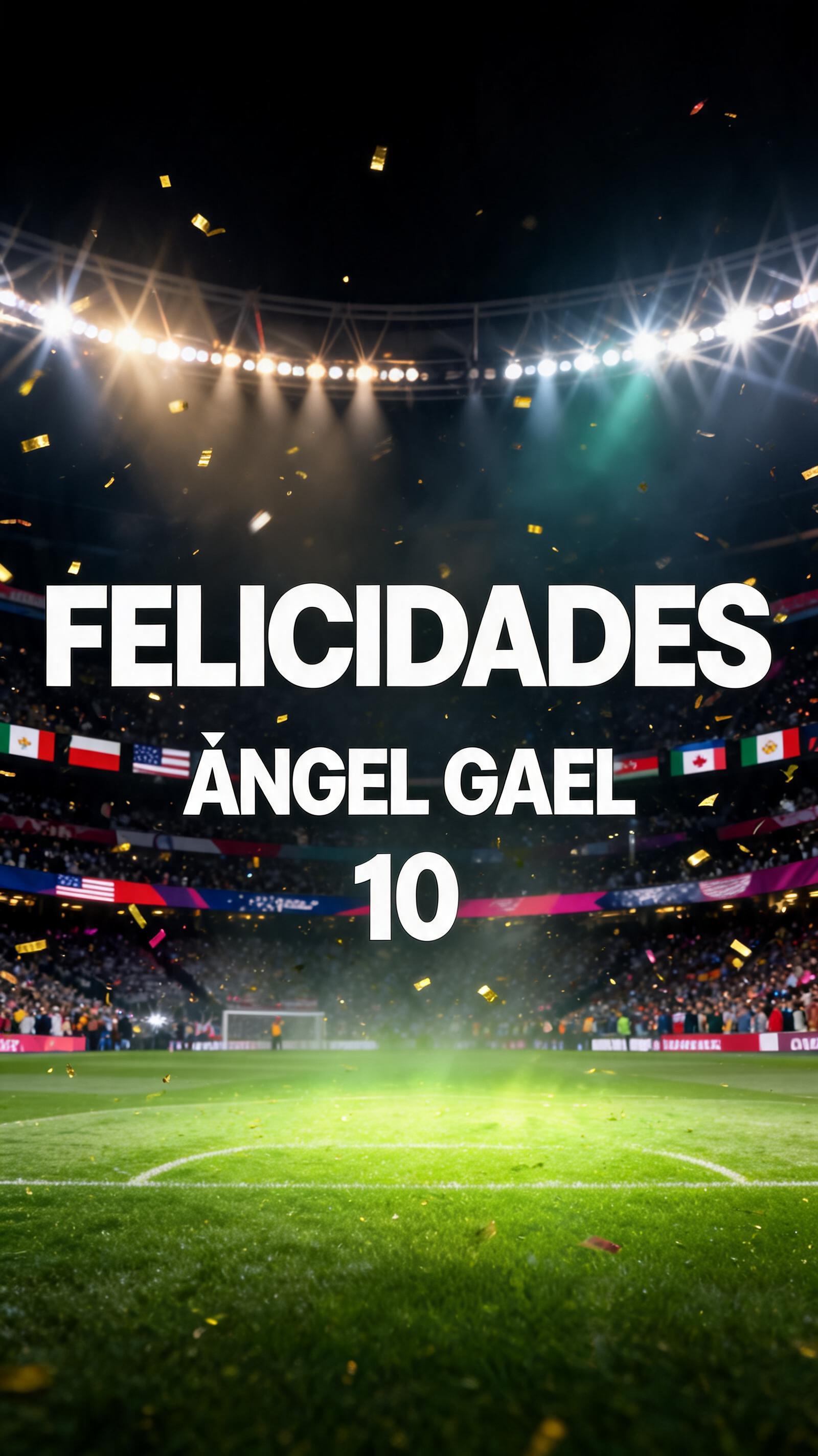 ""FELICIDADES"

    ÀNGEL GAEL

            10" — Sports Football | AI Text Effect Generator