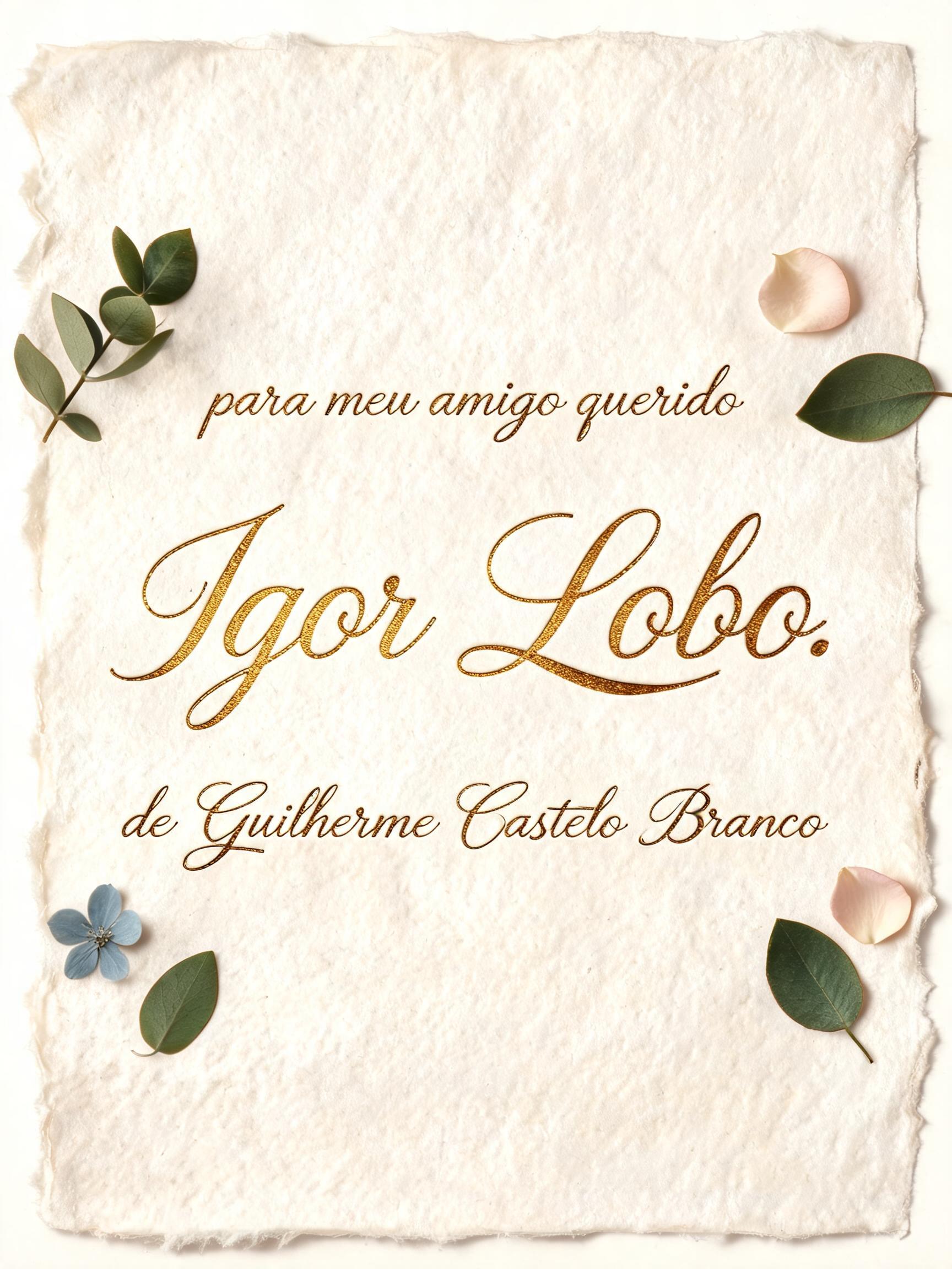 "para meu amigo querido Igor Lobo.
de Guilherme Castelo Branco" — Wedding text effect