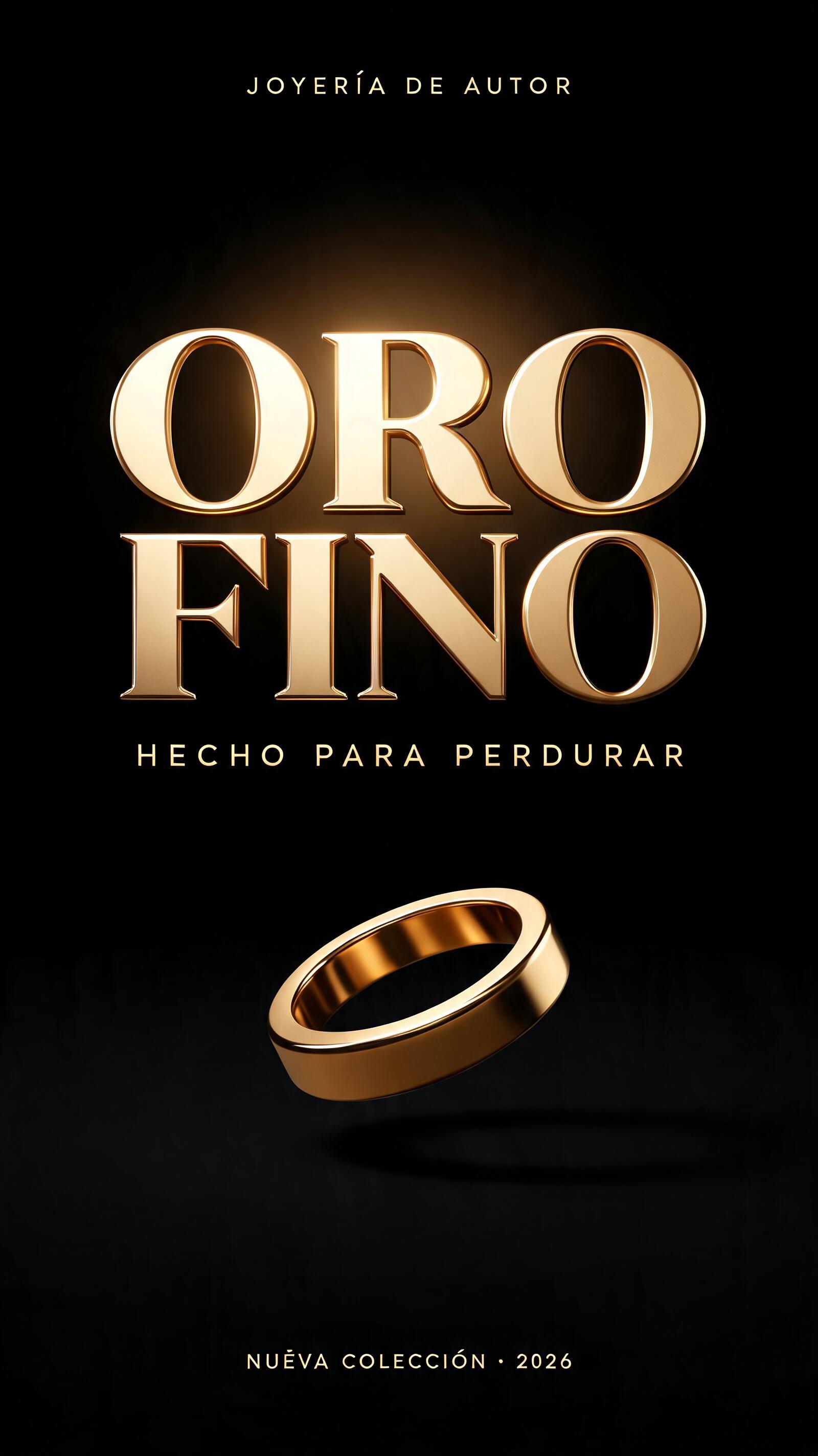"ORO
FINO
JOYERÍA DE AUTOR
HECHO PARA PERDURAR
NUEVA COLECCIÓN · 2026" — 3d Bold Gold | AI Text Effect Generator