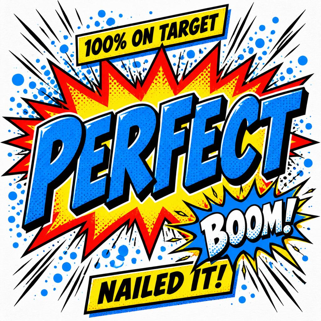 "PERFECT
BOOM!
NAILED IT!
100% ON TARGET" — Comic Book | AI Text Effect Generator