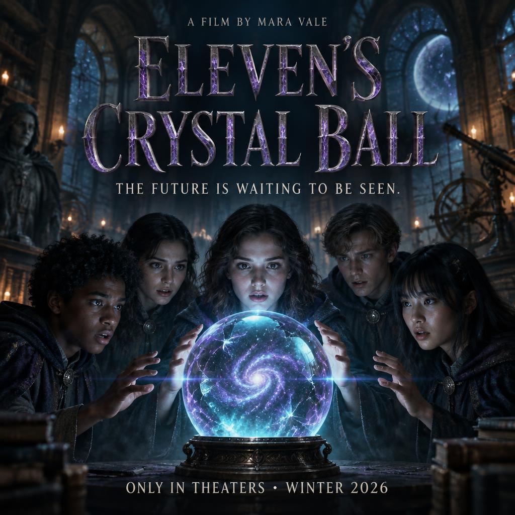 "ELEVEN’S
CRYSTAL BALL
A FILM BY MARA VALE
THE FUTURE IS WAITING TO BE SEEN.
ONLY IN THEATERS • WINTER 2026" — Cinematic | AI Text Effect Generator