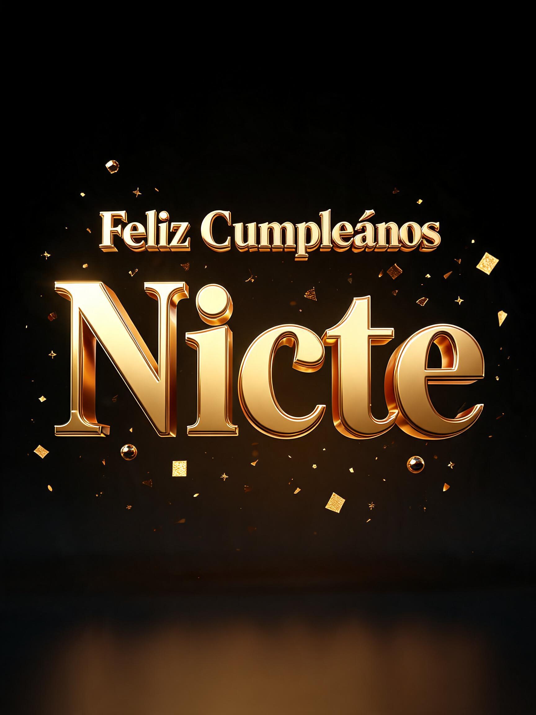 "Feliz Cumpleaños Nicte" — 3d Bold Gold | AI Text Effect Generator