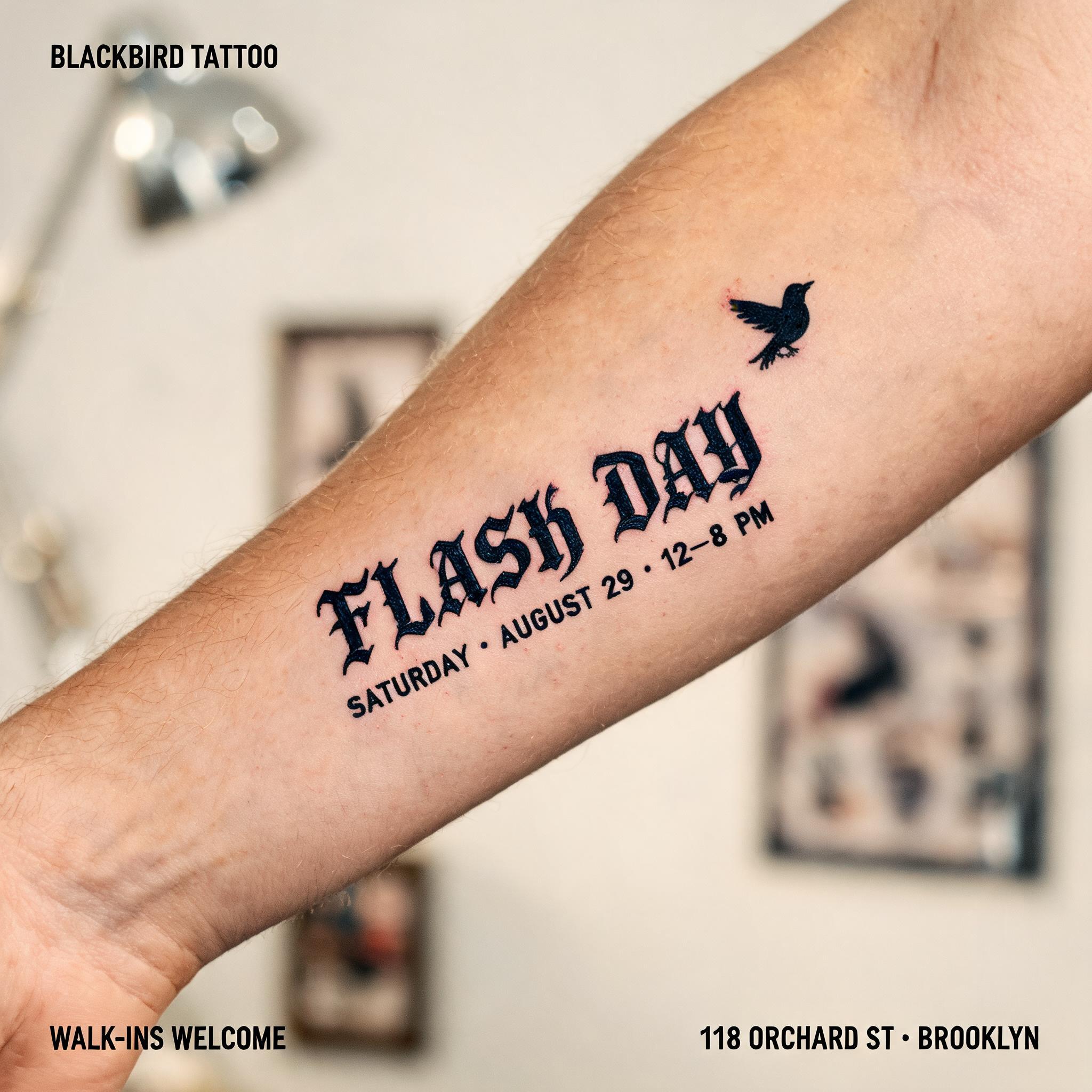 "Design an Instagram post for my shop Blackbird Tattoo's flash day" — Tattoo | AI Text Effect Generator