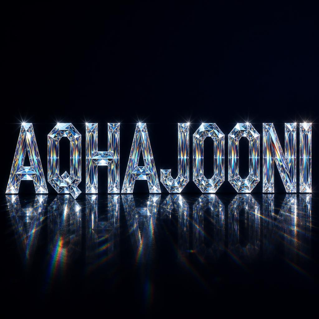 "AQHAJOONI" — Glass Crystal | AI Text Effect Generator