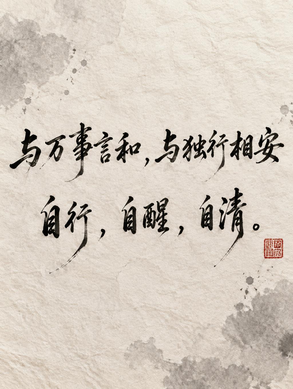 "与万事言和，与独行相安 自行，自醒，自清。" — Brush Chinese Ink | AI Text Effect Generator