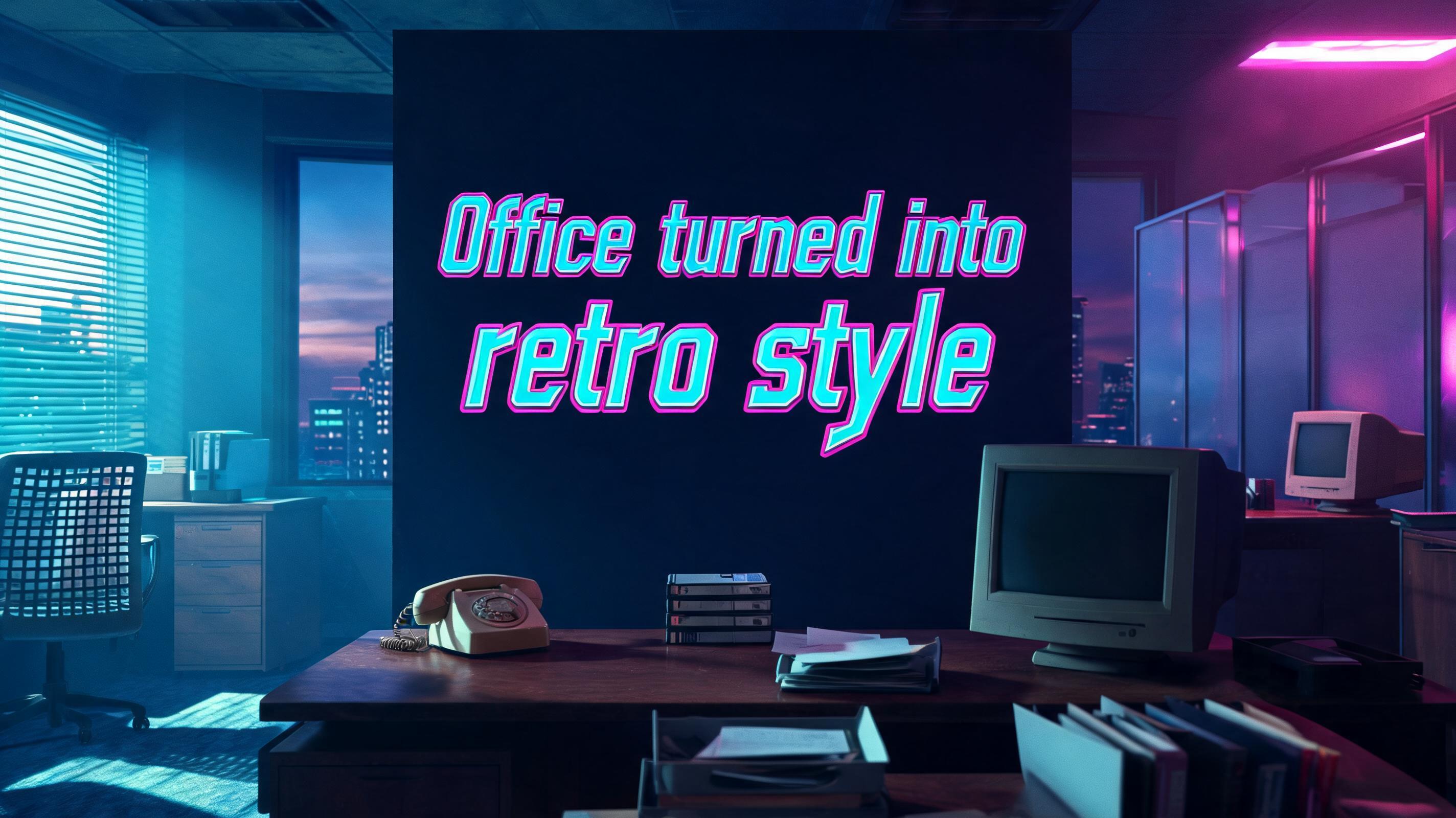 "Office turned into retro style" —  | AI Text Effect Generator