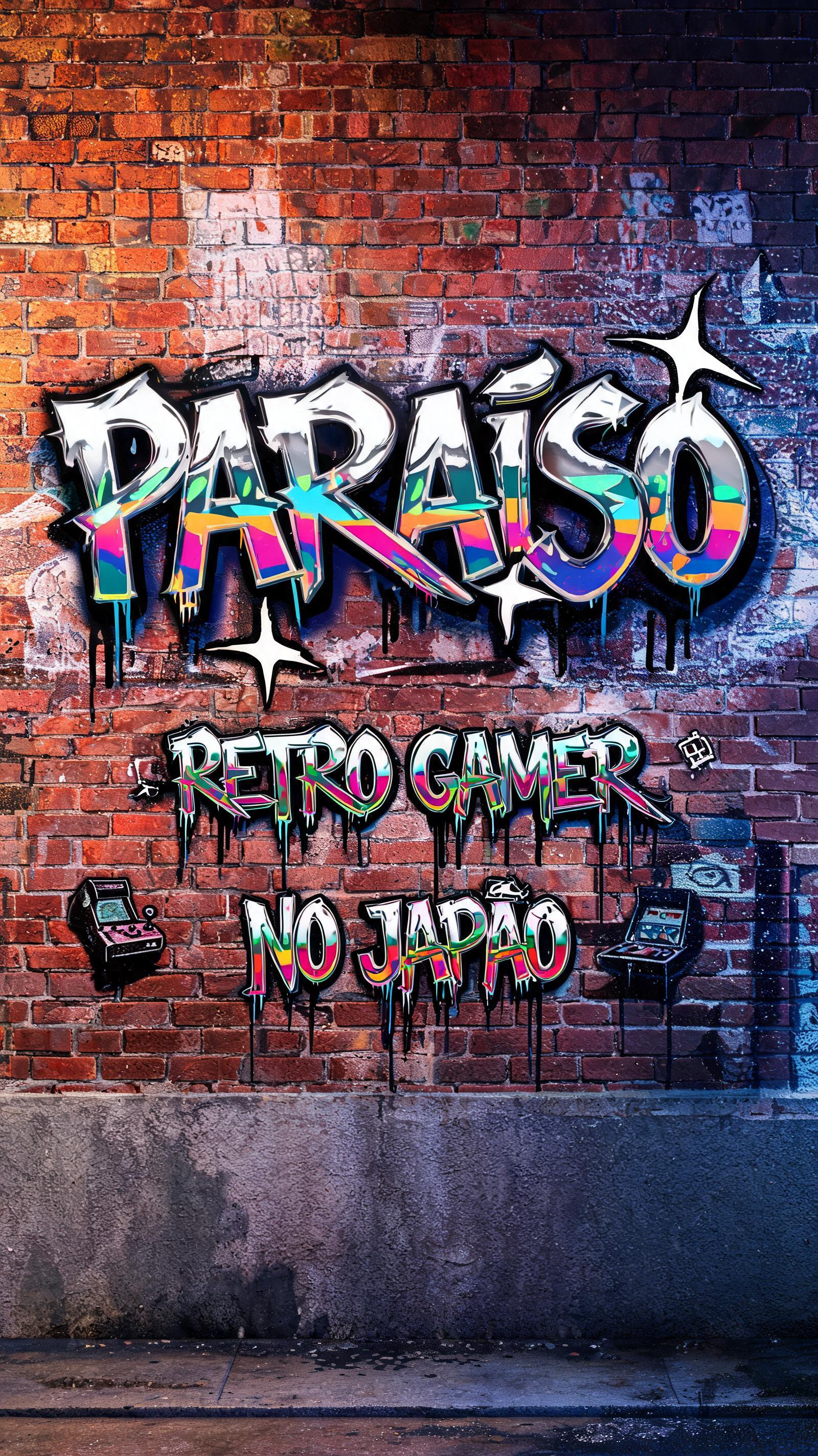 "   PARAÍSO
RETRO GAMER
  NO JAPÃO" — Graffiti | AI Text Effect Generator