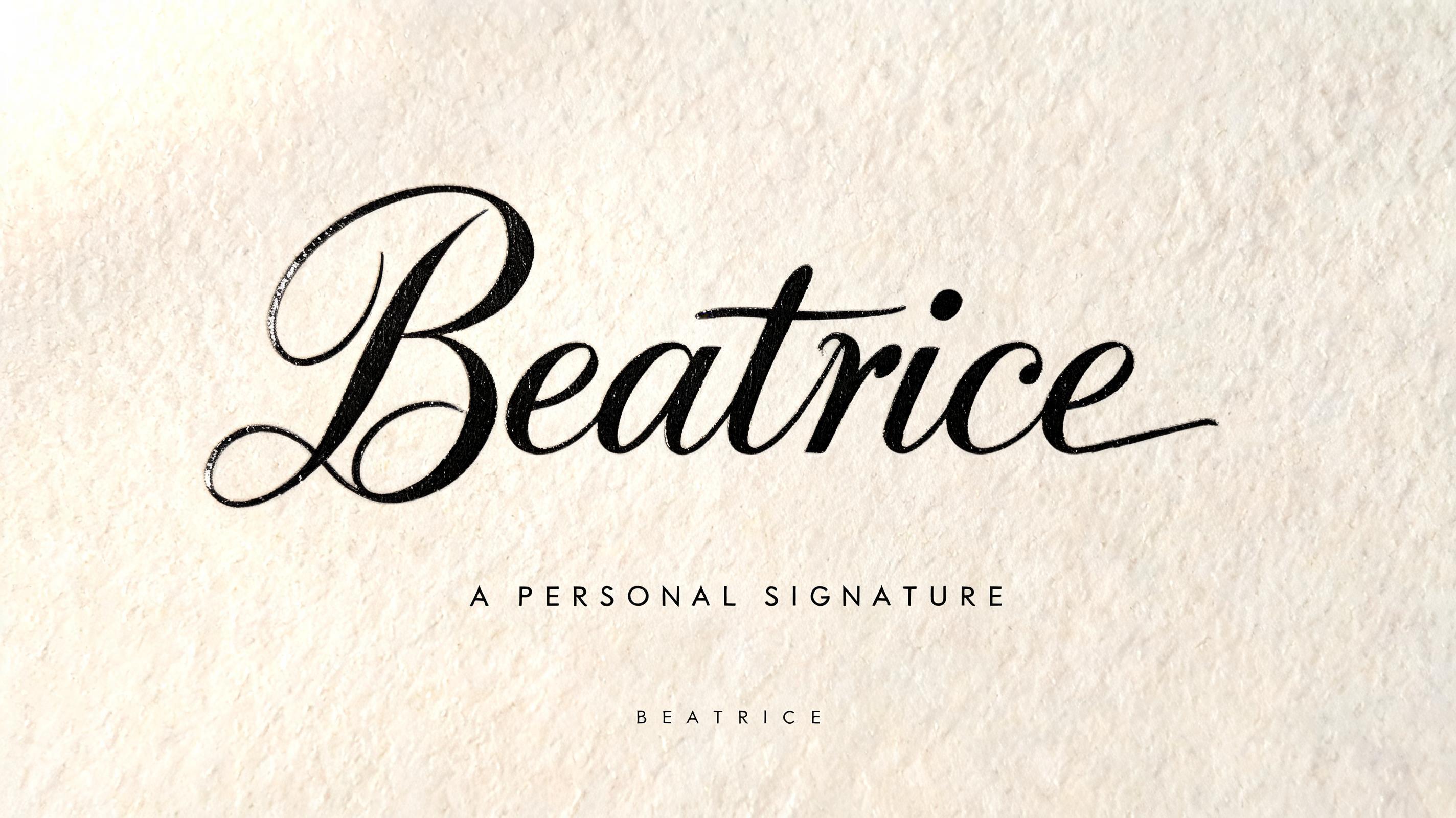"Beatrice
A PERSONAL SIGNATURE
BEATRICE" — Cursive | AI Text Effect Generator