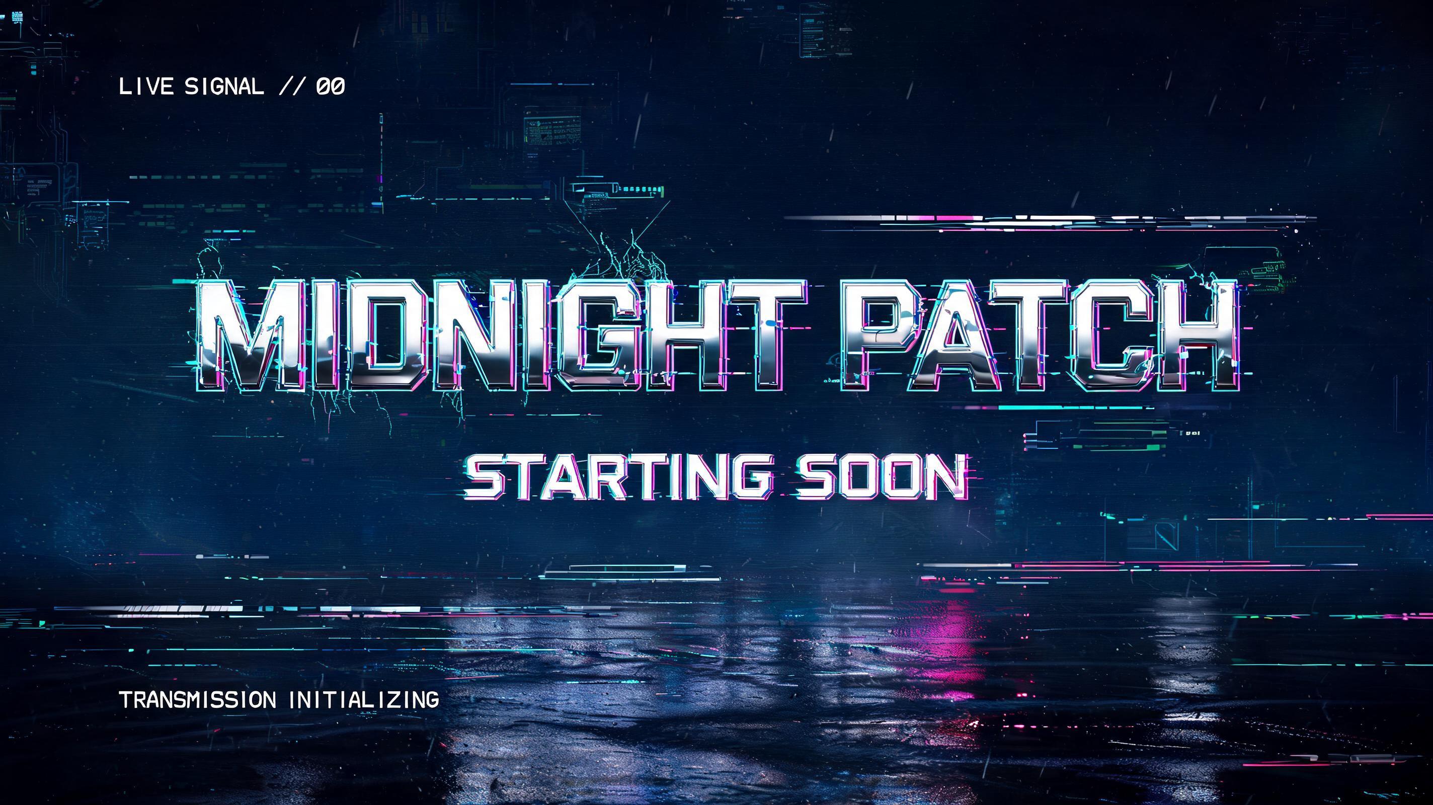 "MIDNIGHT PATCH
STARTING SOON
LIVE SIGNAL // 00
TRANSMISSION INITIALIZING" — Cyberpunk | AI Text Effect Generator