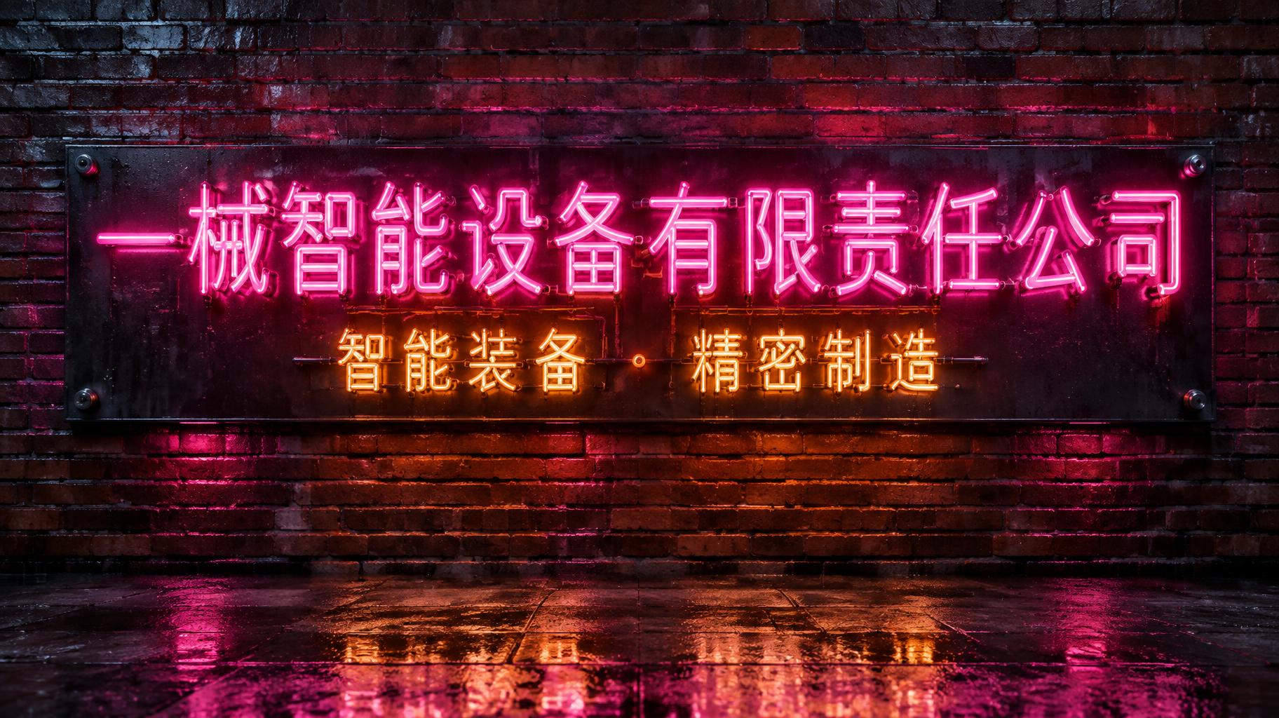"一械智能设备有限责任公司
智能装备 · 精密制造" — Neon Sign | AI Text Effect Generator
