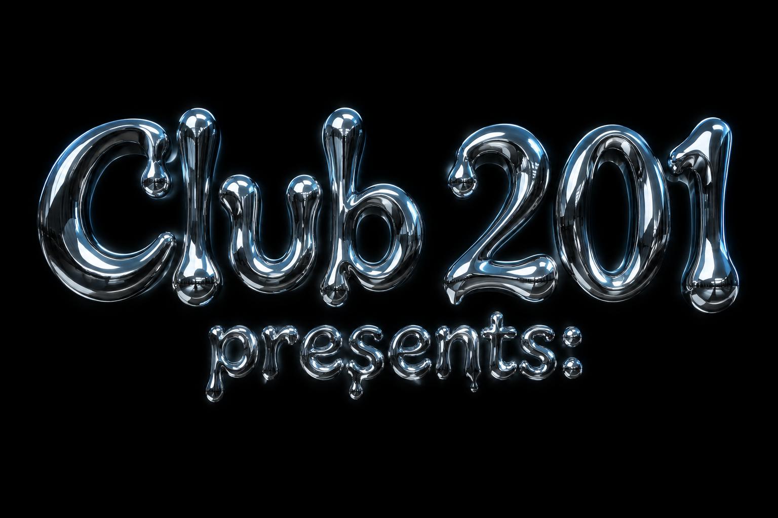 "Club 201 presents:" — Chrome Metal 3d | AI Text Effect Generator