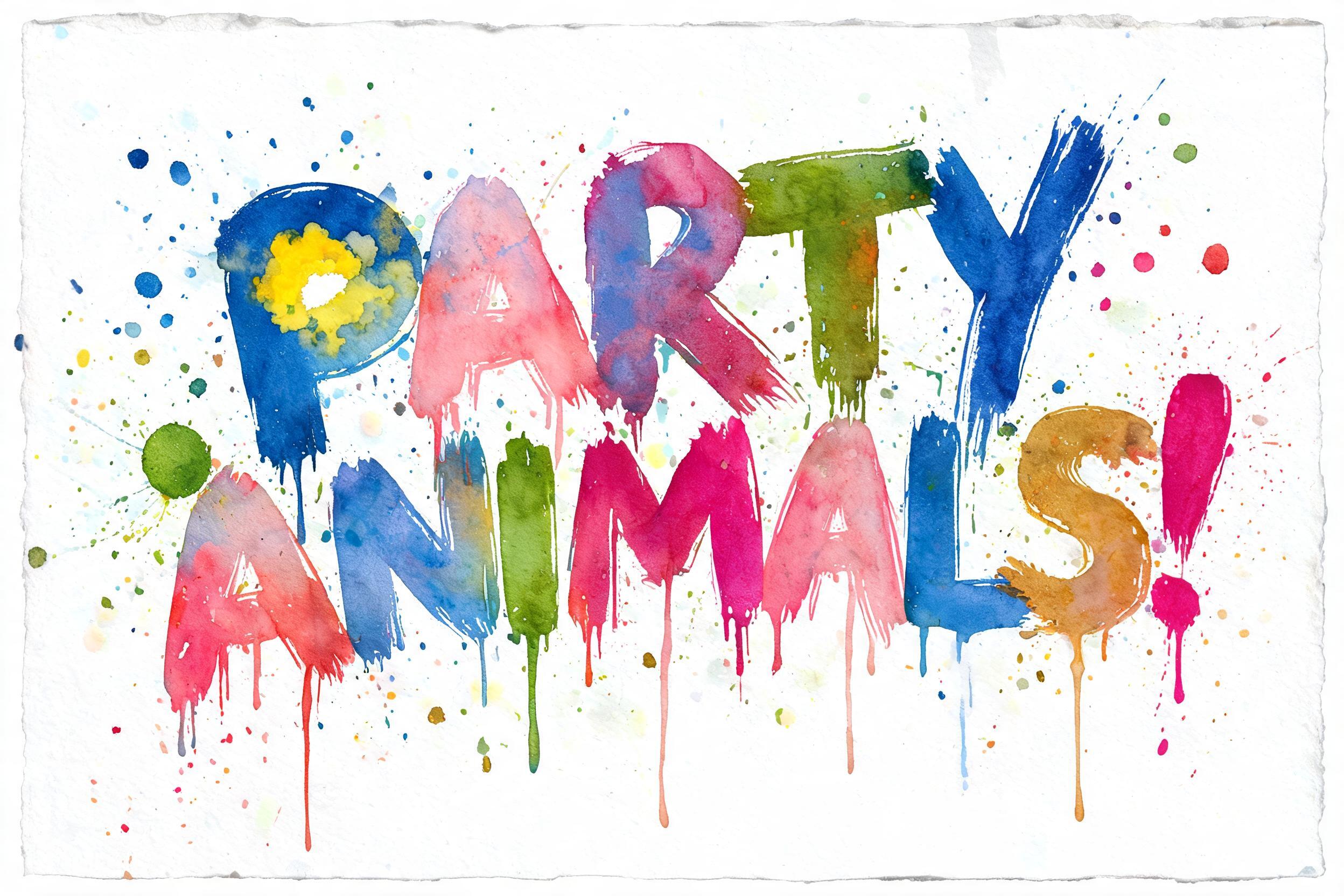 "PARTY ANIMALS!" — Watercolor | AI Text Effect Generator