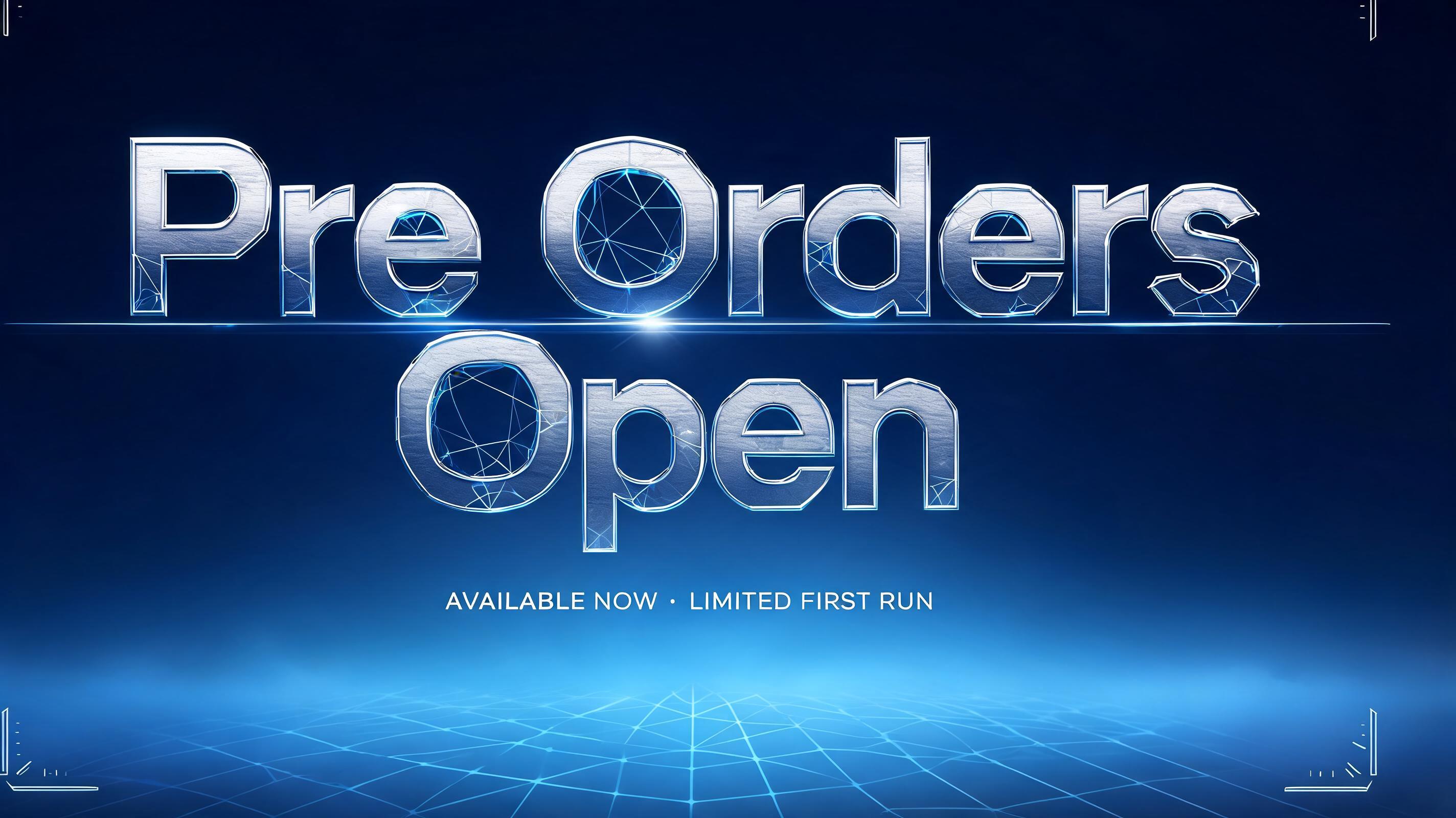"Design a wide title reading Pre Orders Open for my launch banner" — Futuristic | AI Text Effect Generator