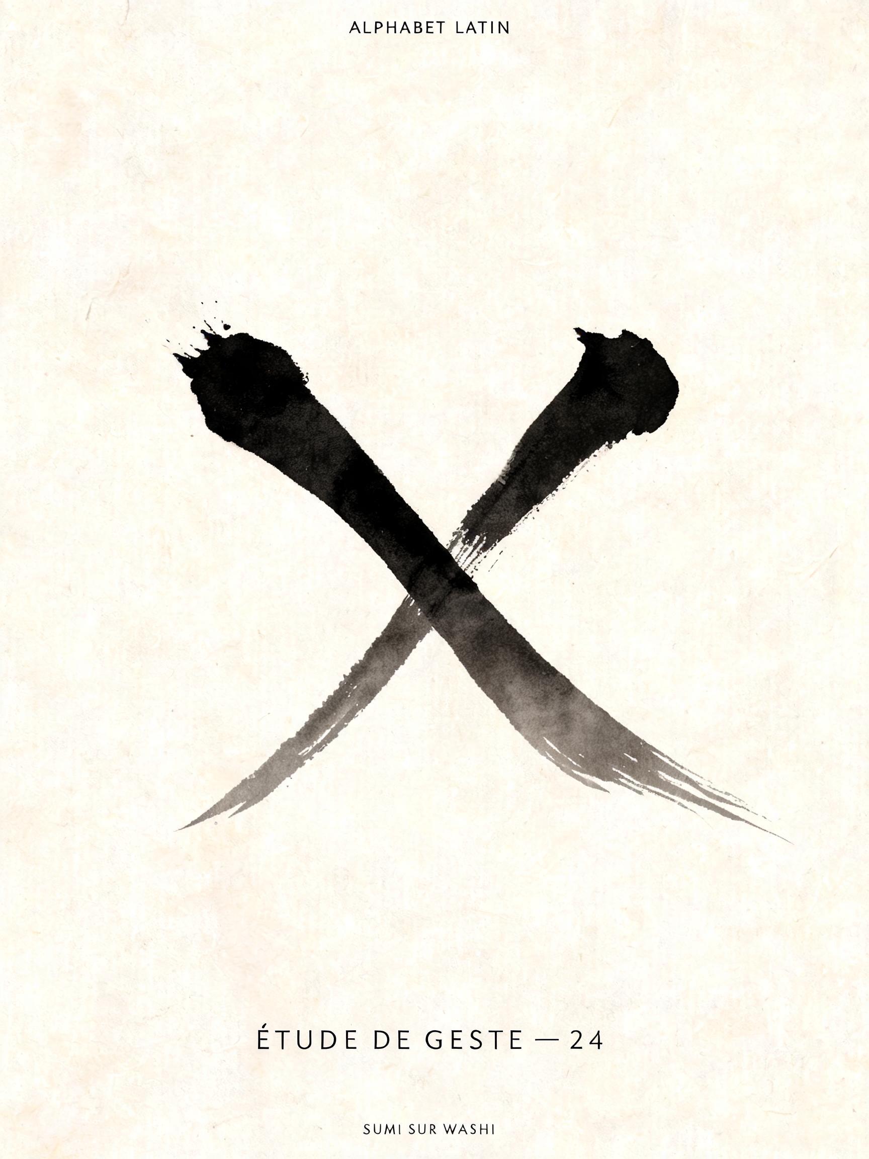 "X
ALPHABET LATIN
ÉTUDE DE GESTE — 24
SUMI SUR WASHI" — Brush Japanese Ink | AI Text Effect Generator
