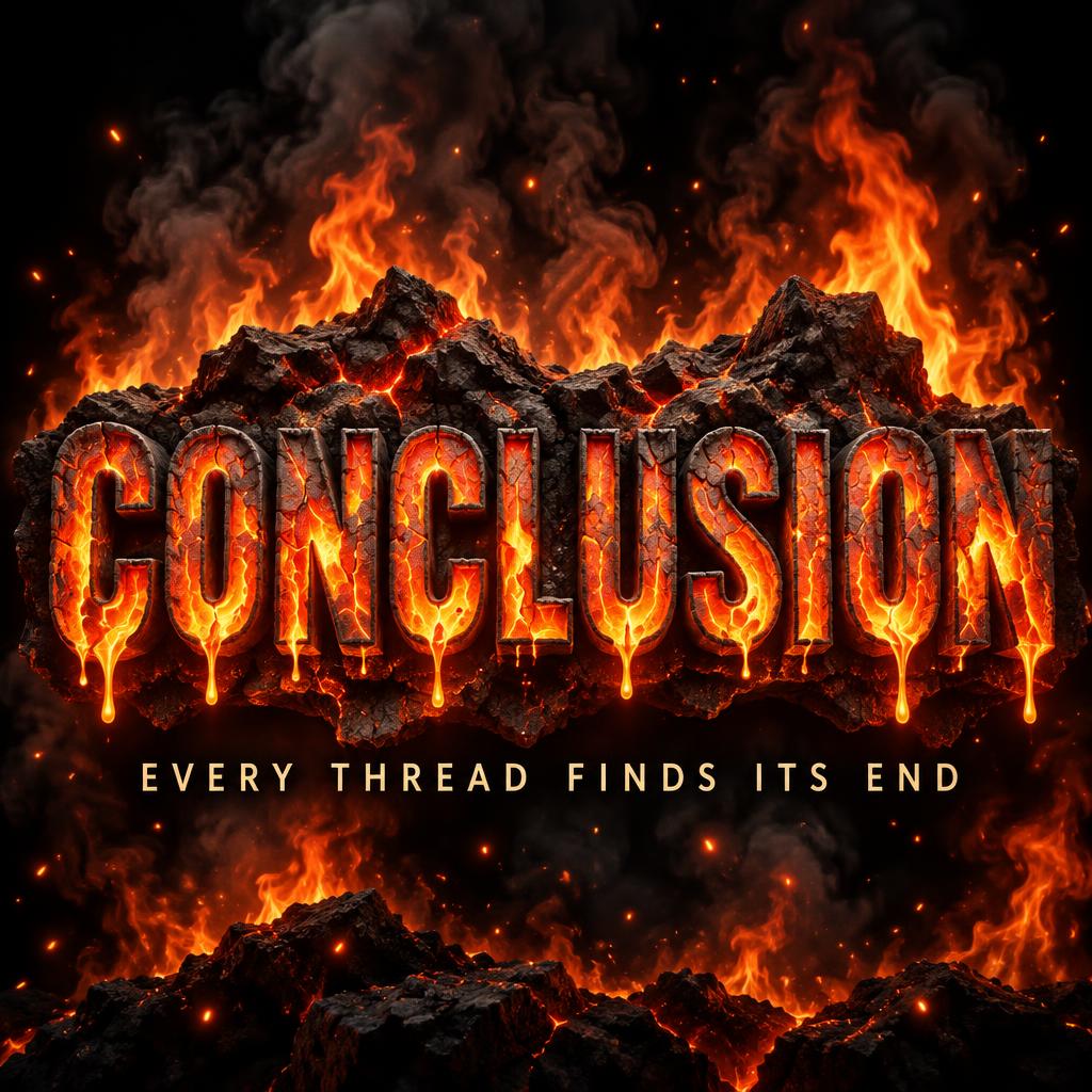 "CONCLUSION
EVERY THREAD FINDS ITS END" — Fire Smoke | AI Text Effect Generator