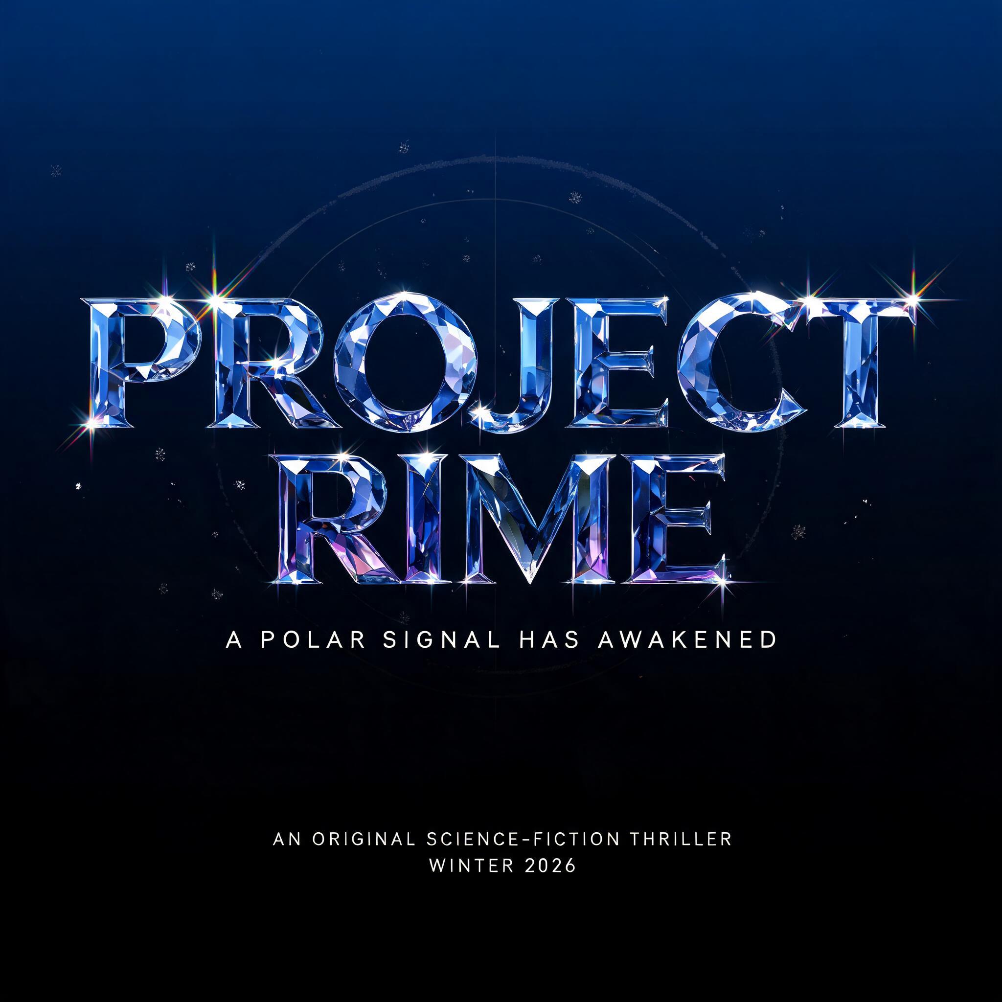 "PROJECT RIME
A POLAR SIGNAL HAS AWAKENED
AN ORIGINAL SCIENCE-FICTION THRILLER
WINTER 2026" — Glass Crystal | AI Text Effect Generator