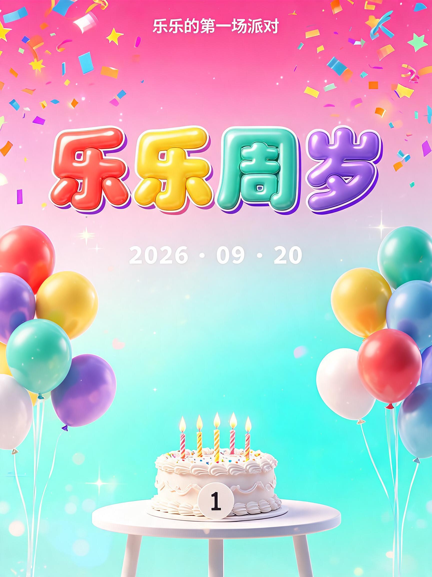 "乐乐周岁
乐乐的第一场派对
2026 · 09 · 20
1" — Birthday | AI Text Effect Generator