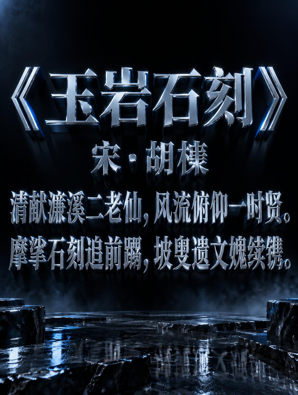 "《玉岩石刻》 宋·胡榘
清献濂溪二老仙，风流俯仰一时贤。
摩挲石刻追前躅，坡叟遗文媿续镌。" — Chrome Metal 3d | AI Text Effect Generator